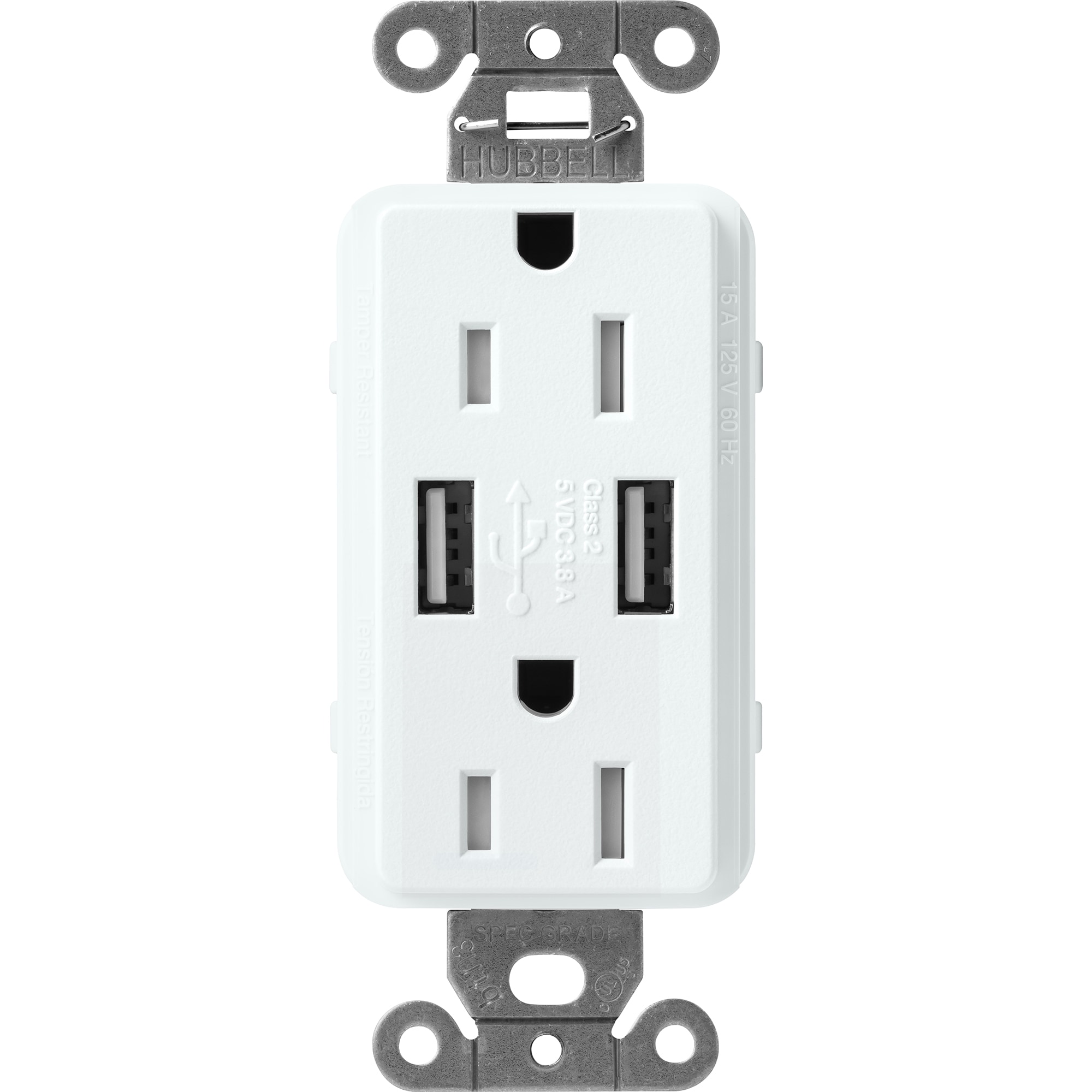 Lutron SCR-15-UBTR-GL Claro 15 -Amp 125-volt Tamper Resistant Residential Decorator USB outlet Dual Type A , Glacier White