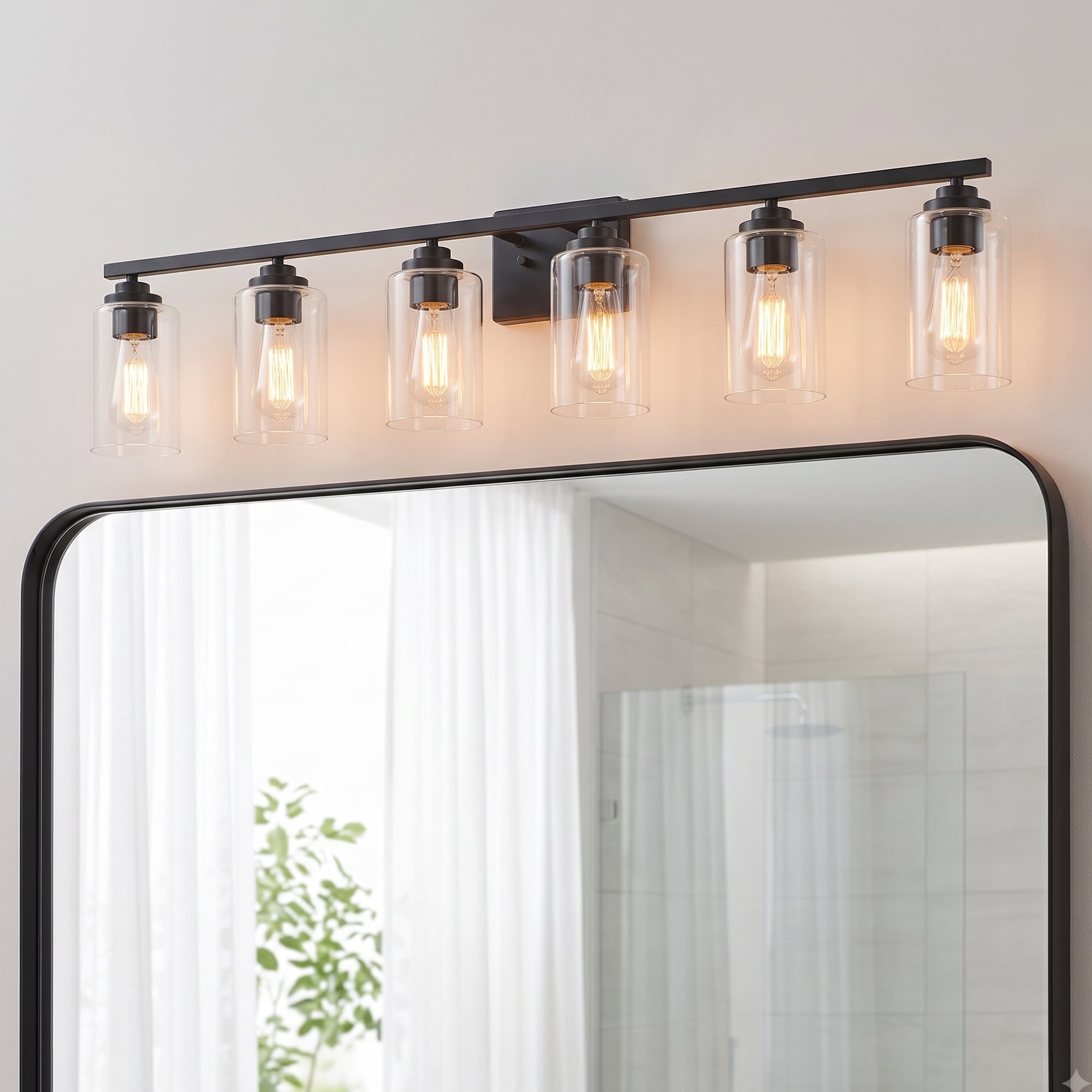 KAWOTI Nolan 43-in 6 Light Matte Black Transitional Bathroom Vanity light