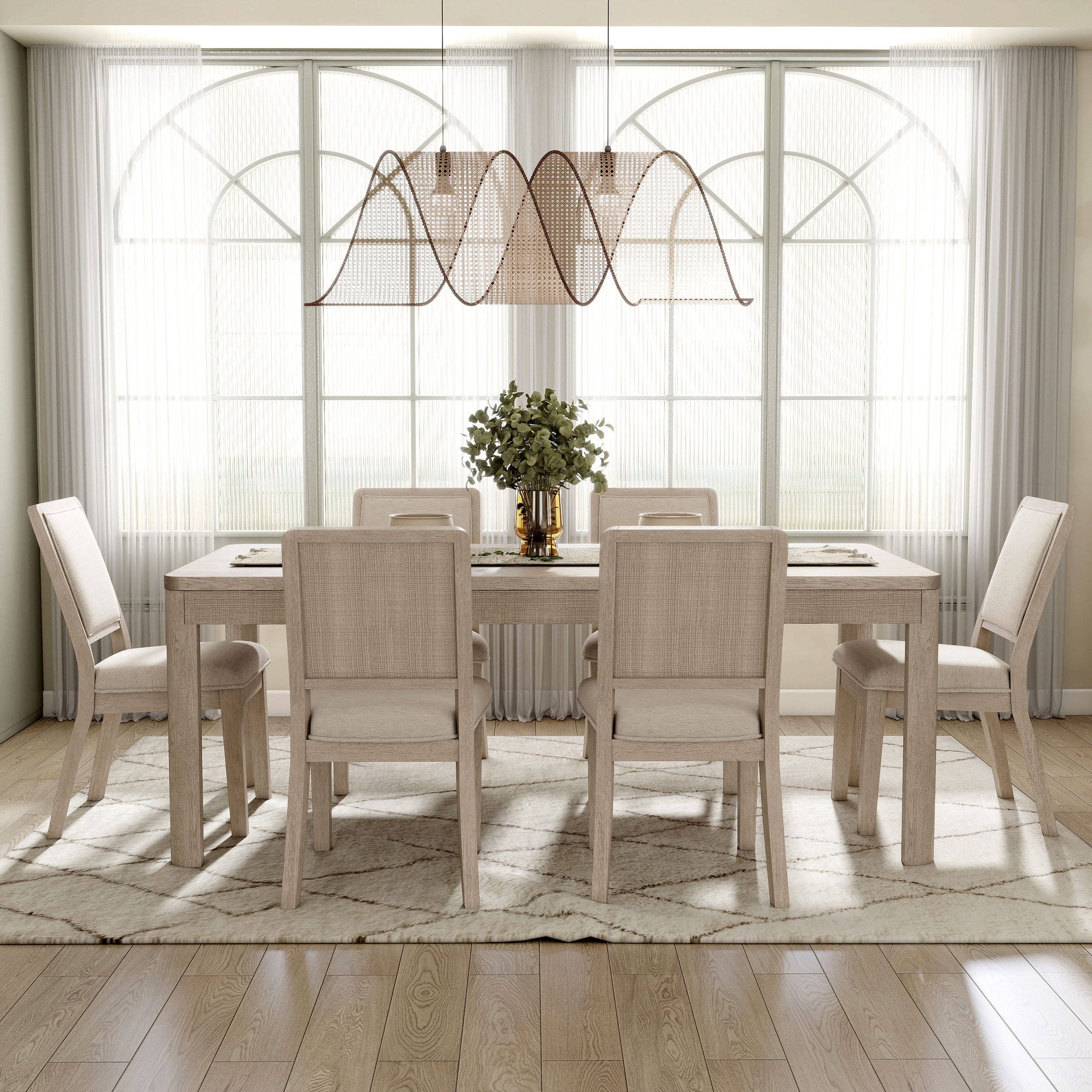 Furniture of America IDF-39016AKT7PC Renan Natural Oak Contemporary/Modern Dining Room Set with Rectangular Table ( Seats 6 )