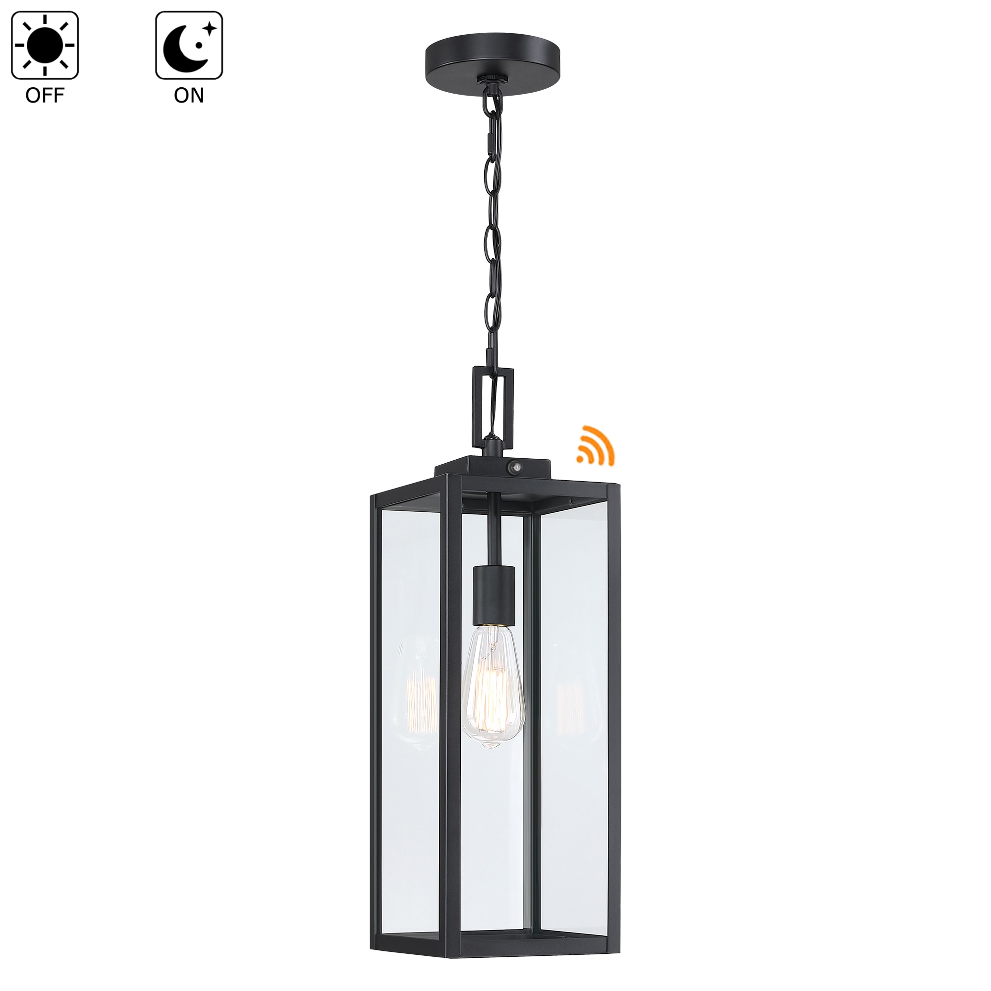 Matte Black Outdoor Hanging Lantern with Clear Glass Shade