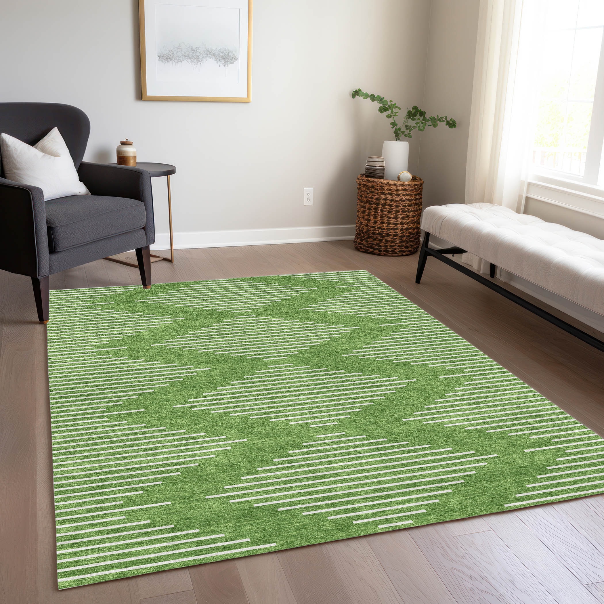 Addison Rugs ACN1016GE8X10 Chantille ACN1016GE 8 x 10 (ft) Polyester Green Rectangular Indoor/Outdoor Geometric Machine washable Area rug