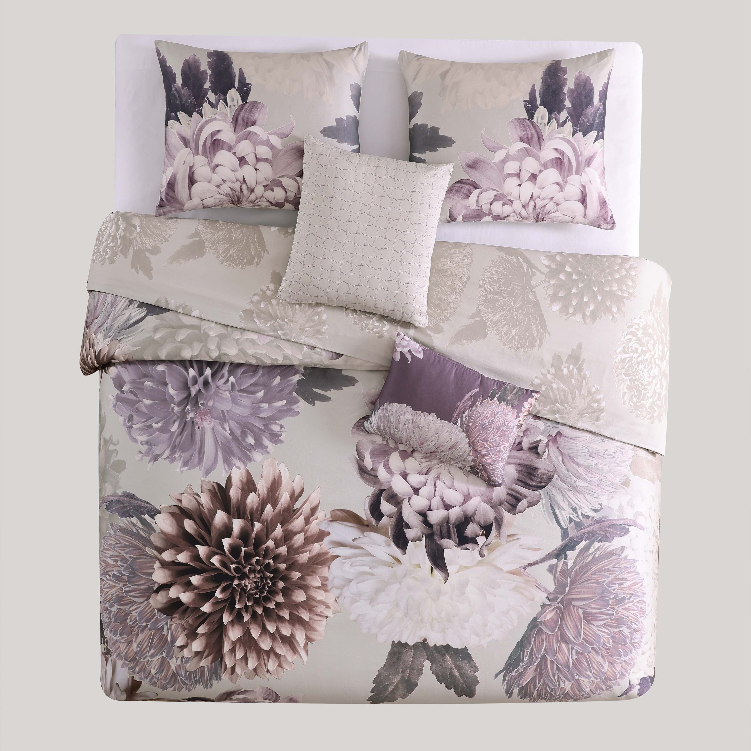 BEBEJAN Bloom 5 Piece Comforter Set Purple Floral Reversible Queen ...