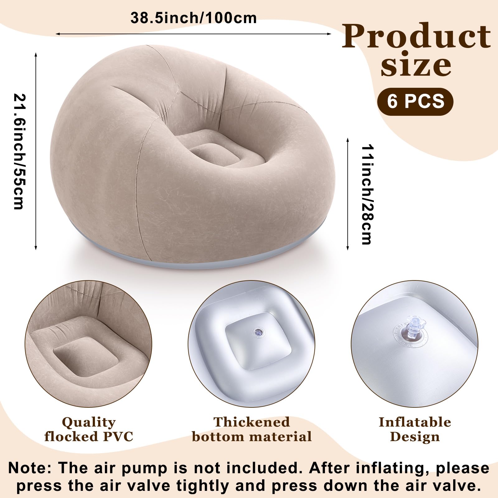 Lukvuzo Inflatable Bean Bag Chairs - Flocked PVC Portable Loungers for ...
