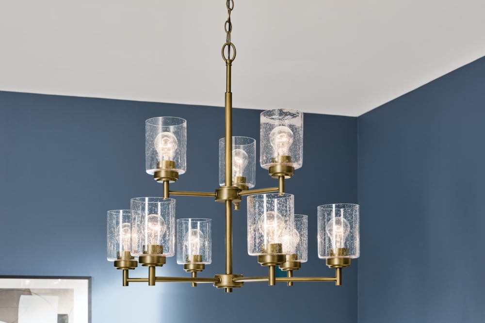 Kichler 44031NBR Winslow 9 -Light Gold Industrial For Use in Bedrooms, Dining Rooms, Foyers, Kitchens, Living Rooms Chandelier