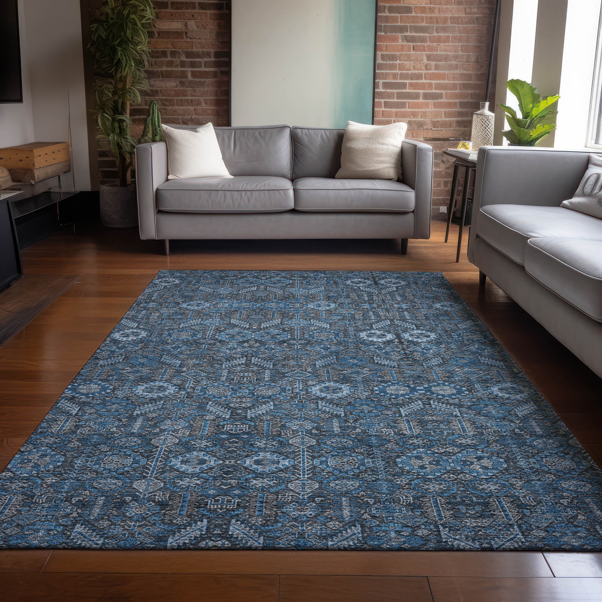 Addison Rugs ACN574BU3X5 Chantille ACN574BU 3 x 5 (ft) Polyester Blue Rectangular Indoor/Outdoor Geometric Bohemian/Eclectic Machine washable Area rug