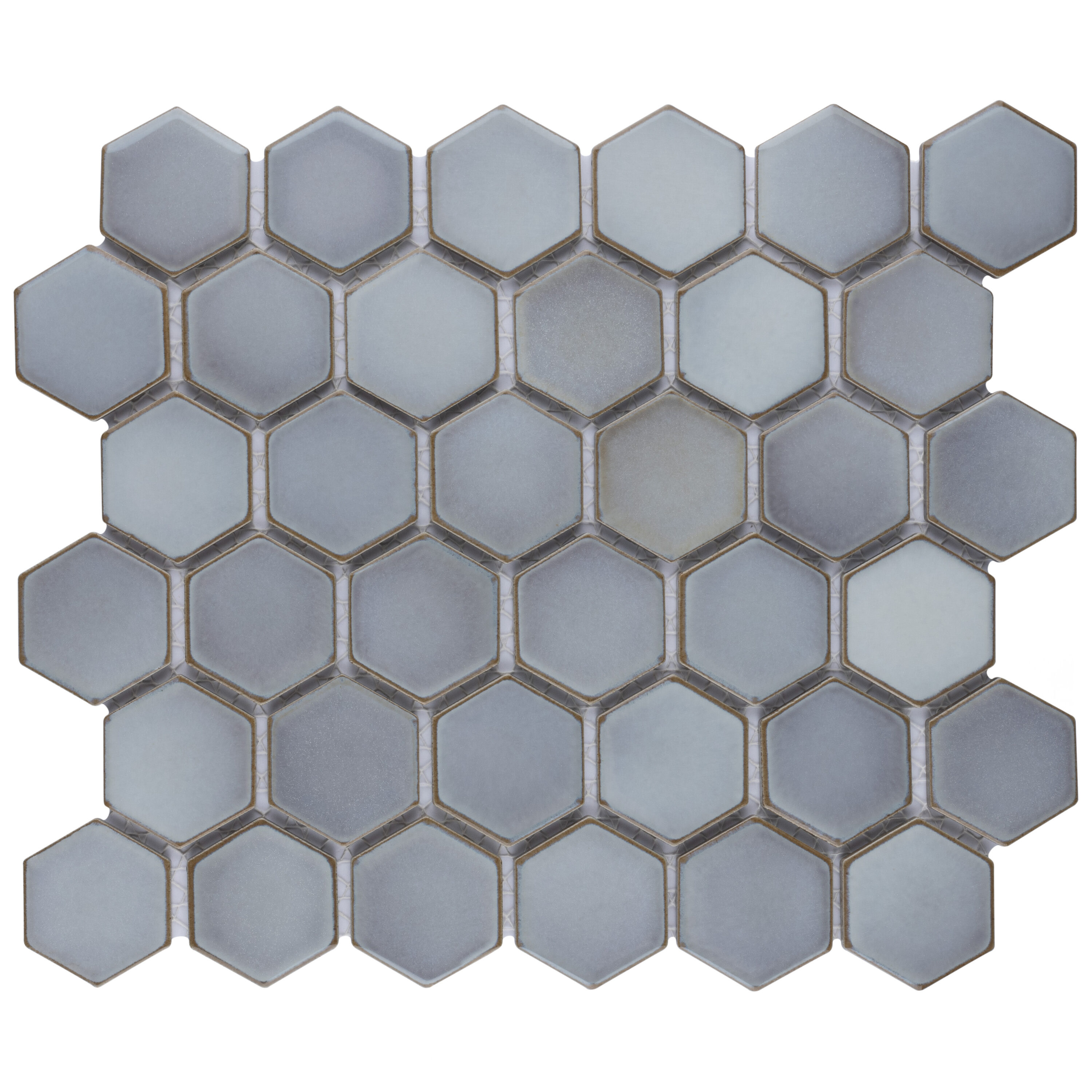 Affinity Tile - Hudson Due 2" Hex Grey Eye 11-in x 13-in Glossy Porcelain Hexagon Mosaic Floor an...