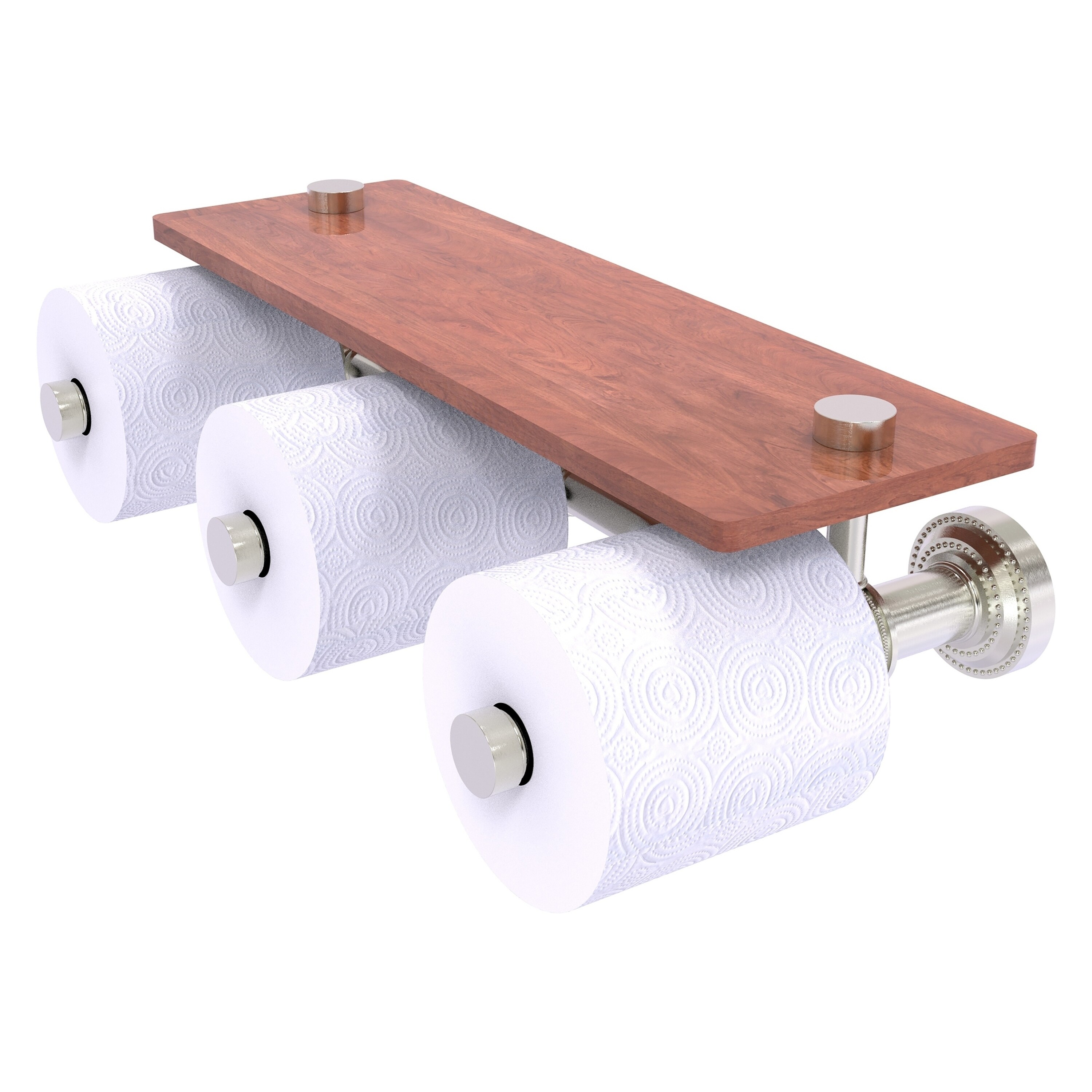 Allied Brass DT-35-3S-IRW-SN Dottingham Satin Nickel Wall mount Double post Toilet Paper Holder 3 -Rolls with Storage