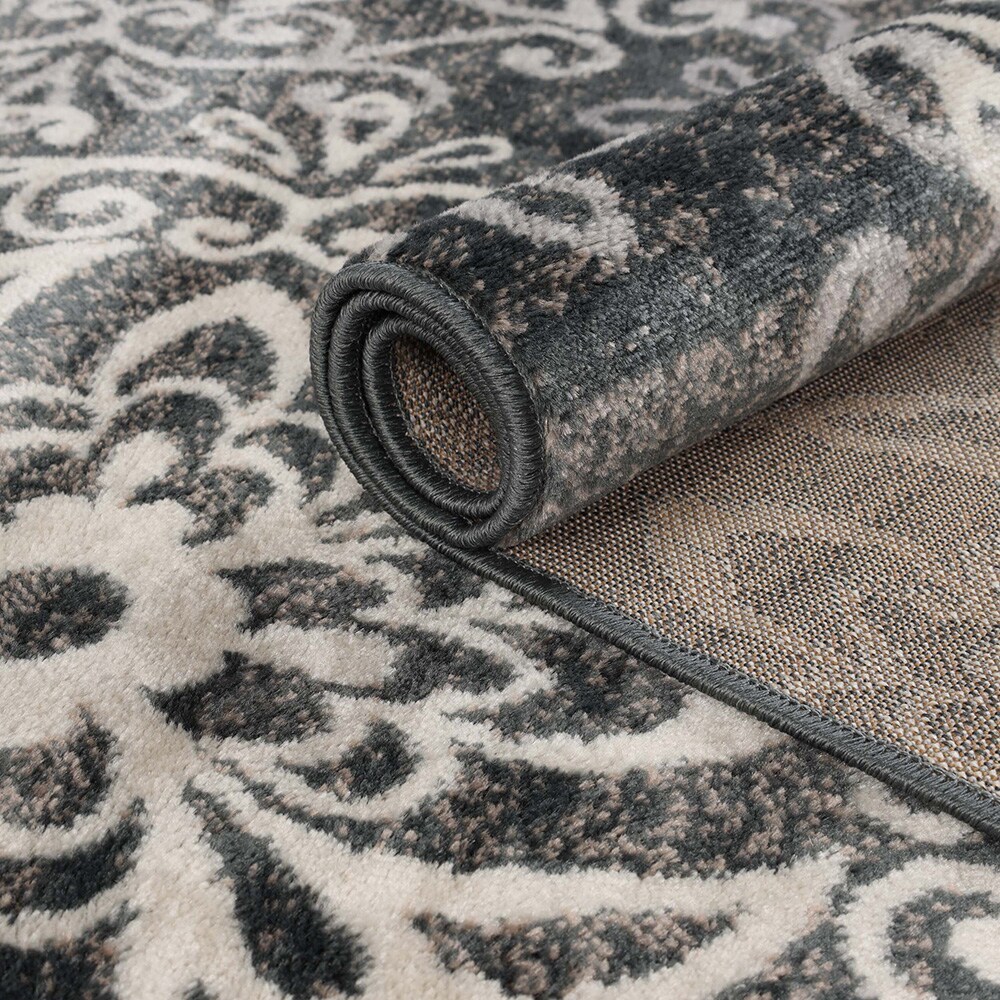 Slate Floral Medallion 4' x 6' Synthetic Area Rug