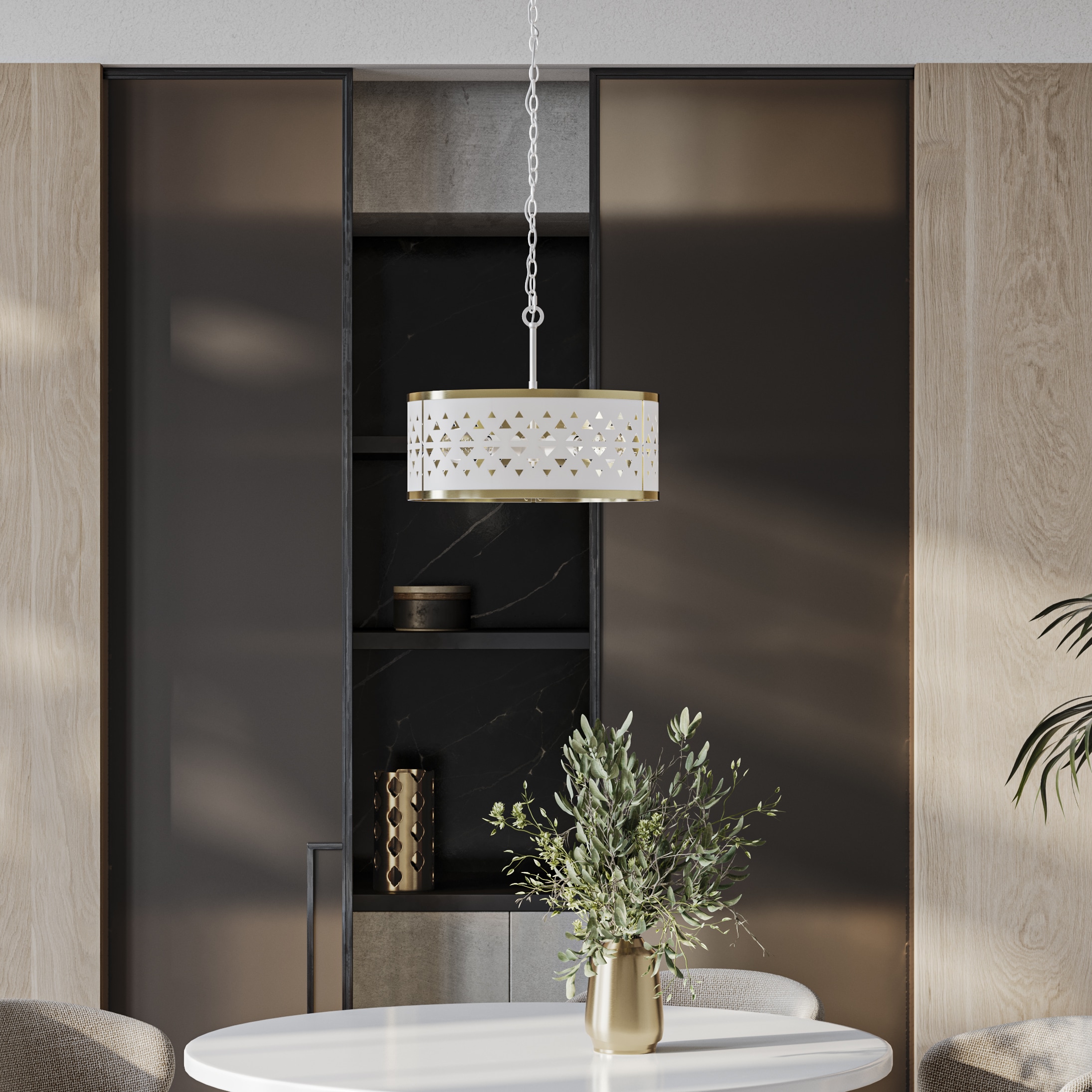 Avec 18" Champagne Bronze and White Metal Drum Pendant Light