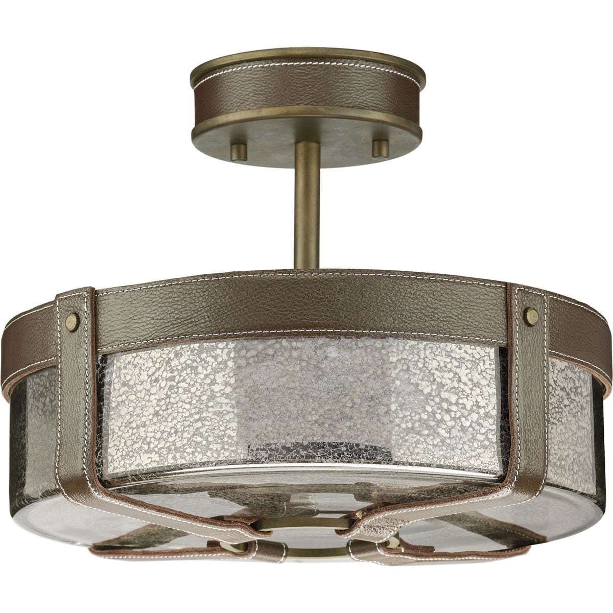 Aged Brass and Mercury Glass Semi Flush Mount Light