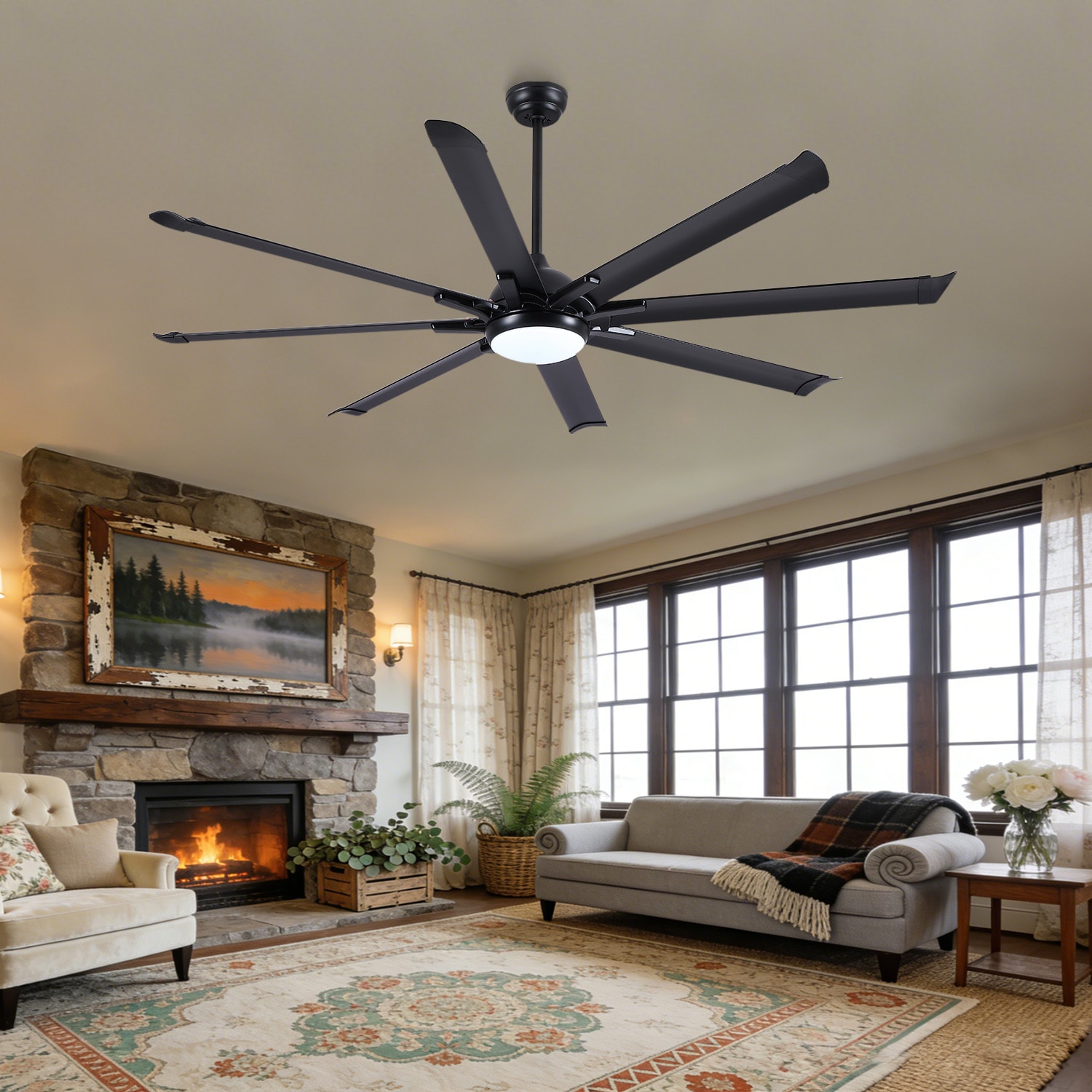 Kviflon  72 in Indoor Outdoor Ceiling Fan with Light 6 Speed Quiet DC Motor Reversible Airflow Dimmable LED Remote Control Modern Large Room Great Room Energy Saving