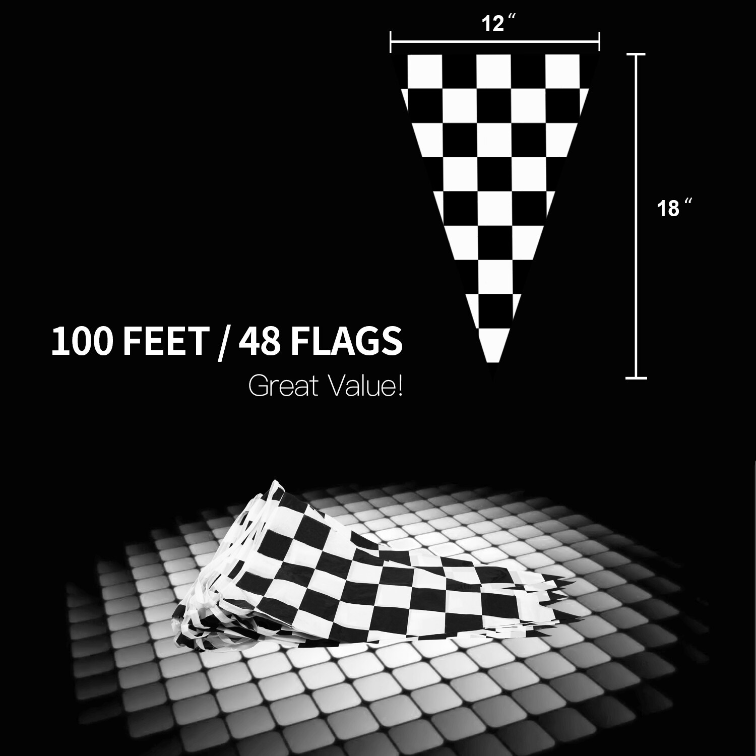 100 Feet Black and White Checkered Birthday Banner