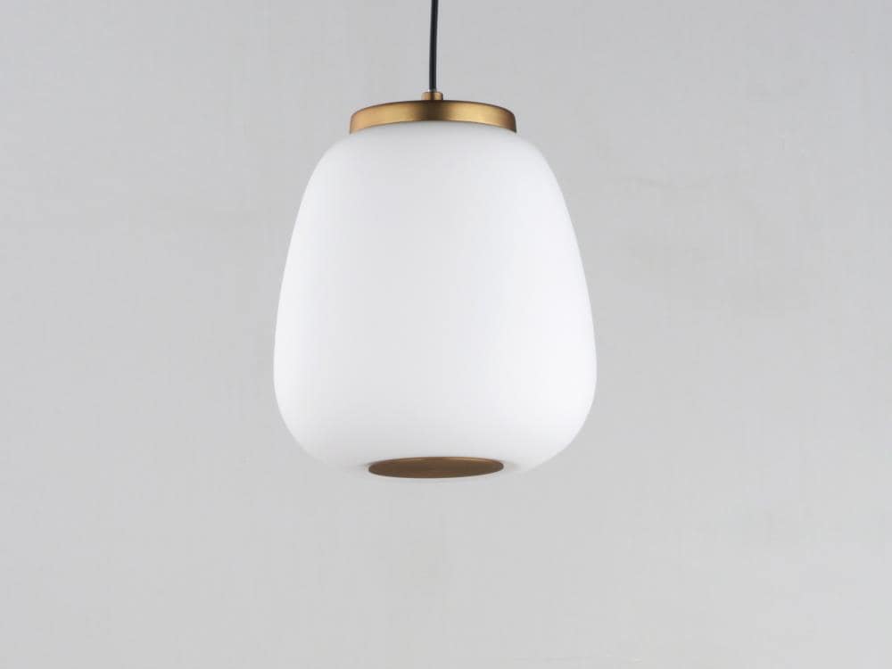 Soji Contemporary Globe LED Pendant in Black and Gold with Satin White Shade