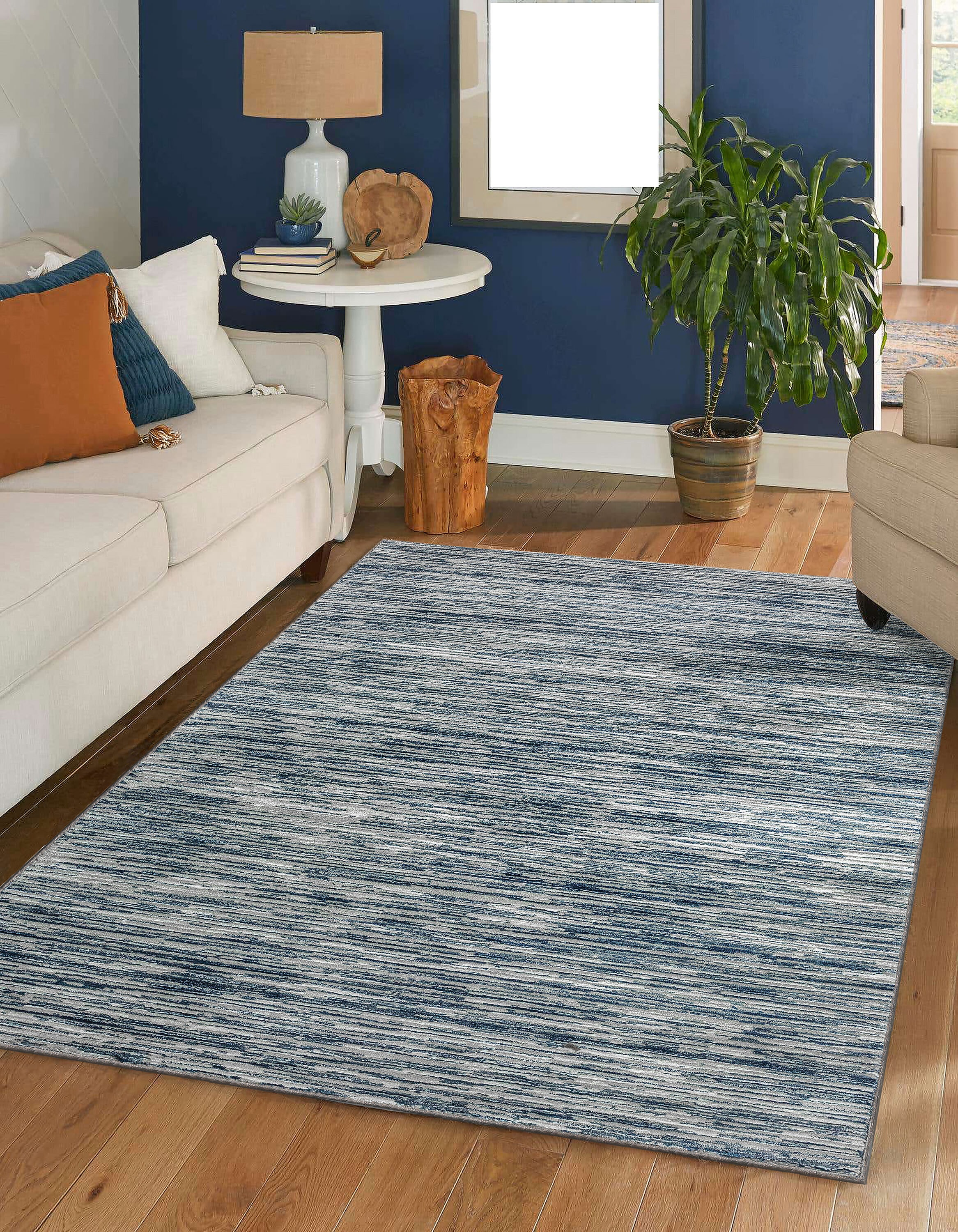 Radici USA 1228/1022/BLUE Davide 5 x 8 (ft) Loomed Polypropylene Blue Rectangular Indoor Stripe Mid-Century Modern Area rug