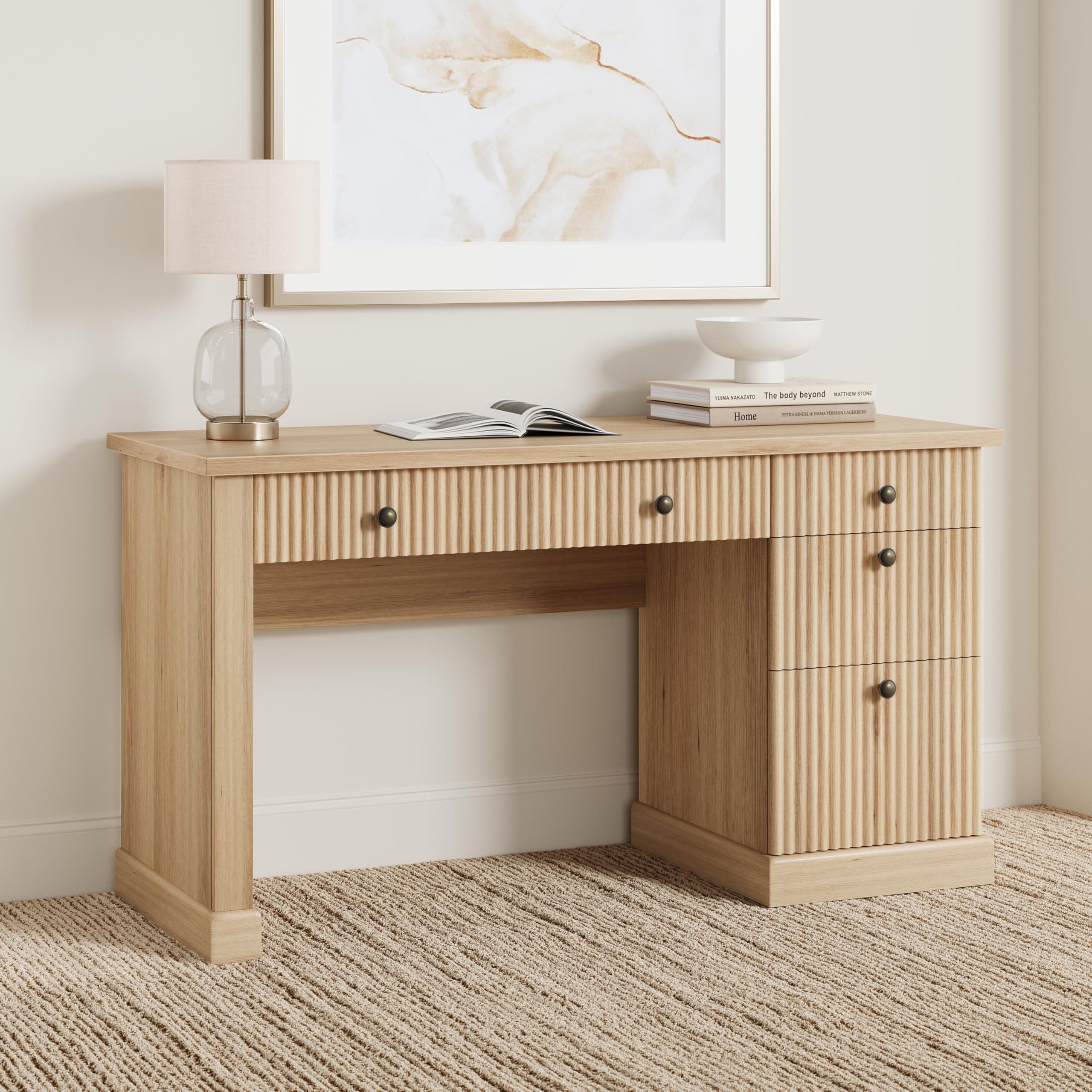 Garvee Fluted Home Office Desk Storage 54 in Modern Executive Desk