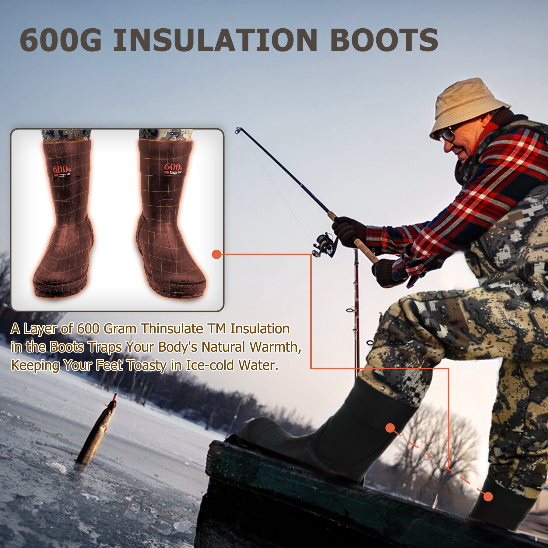 CAMOZONE Neoprene Chest Waders with Boots-size14 Unisex Fishing