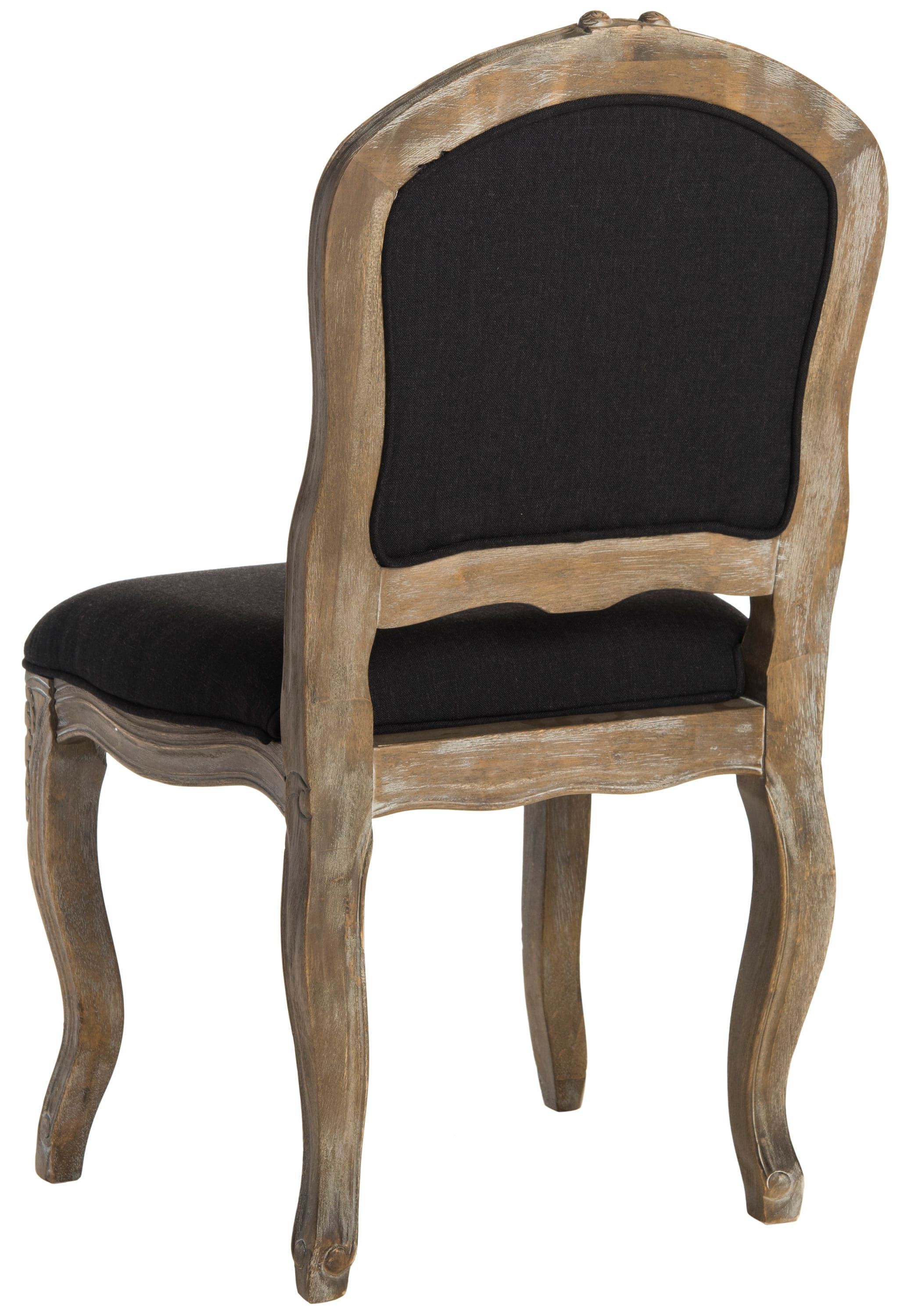 Elegant Black Linen & Rustic Oak French Leg Dining Chair, Set of 2