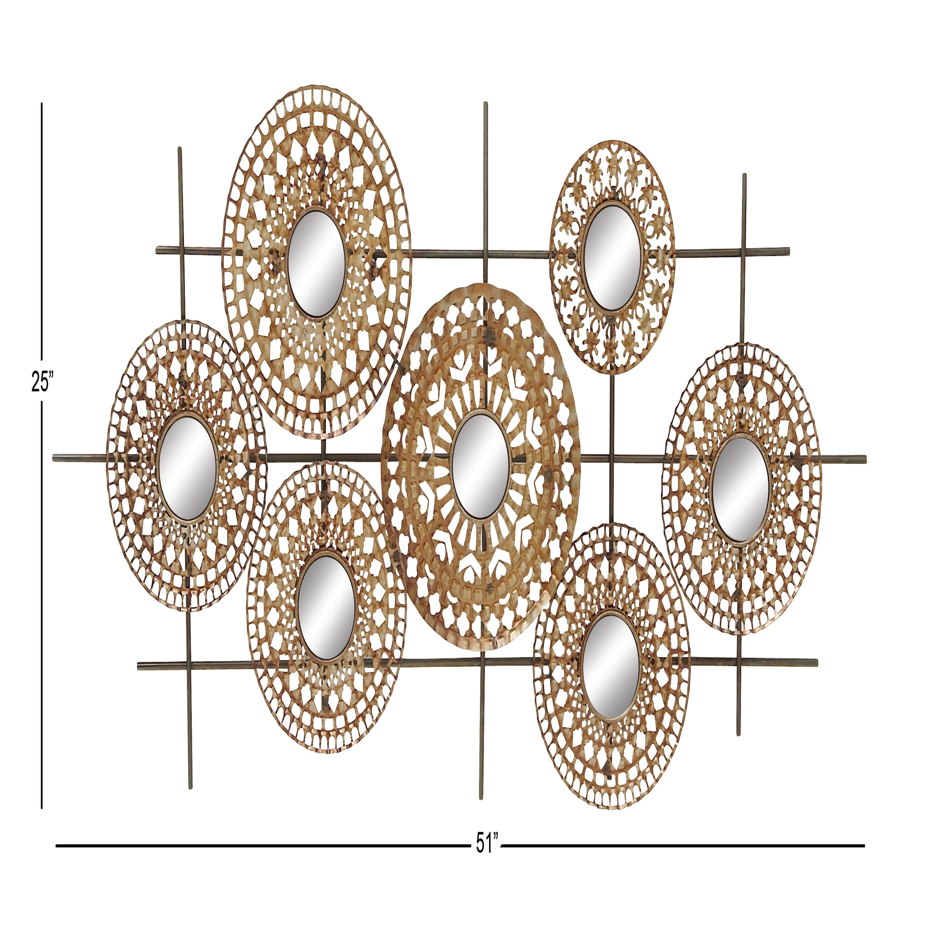 Bronze Metal Abstract Wall Sculpture with Mirrored Accents