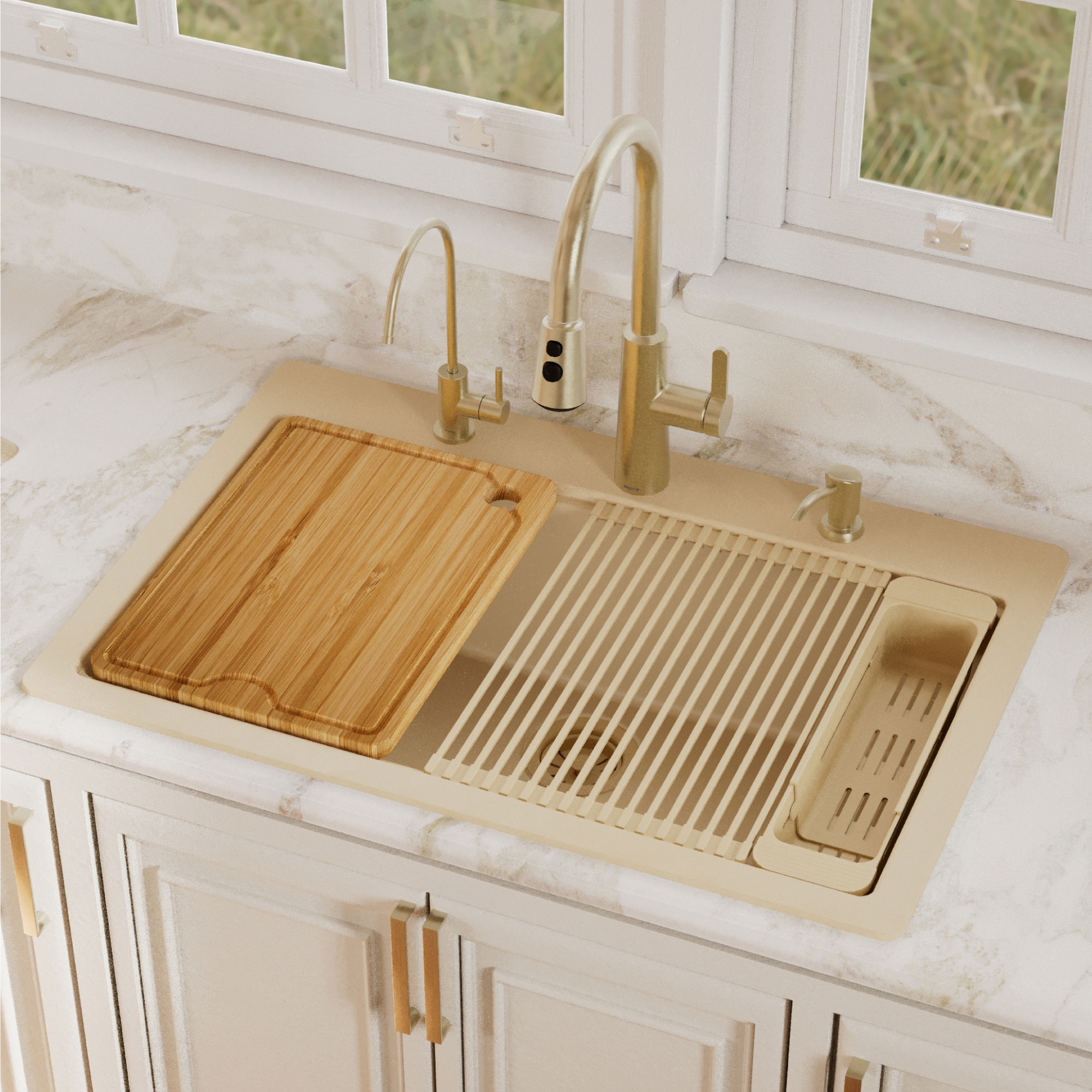 Karran Drop-in 33-in x 22-in Quartz Single bowl Workstation Kitchen Sink