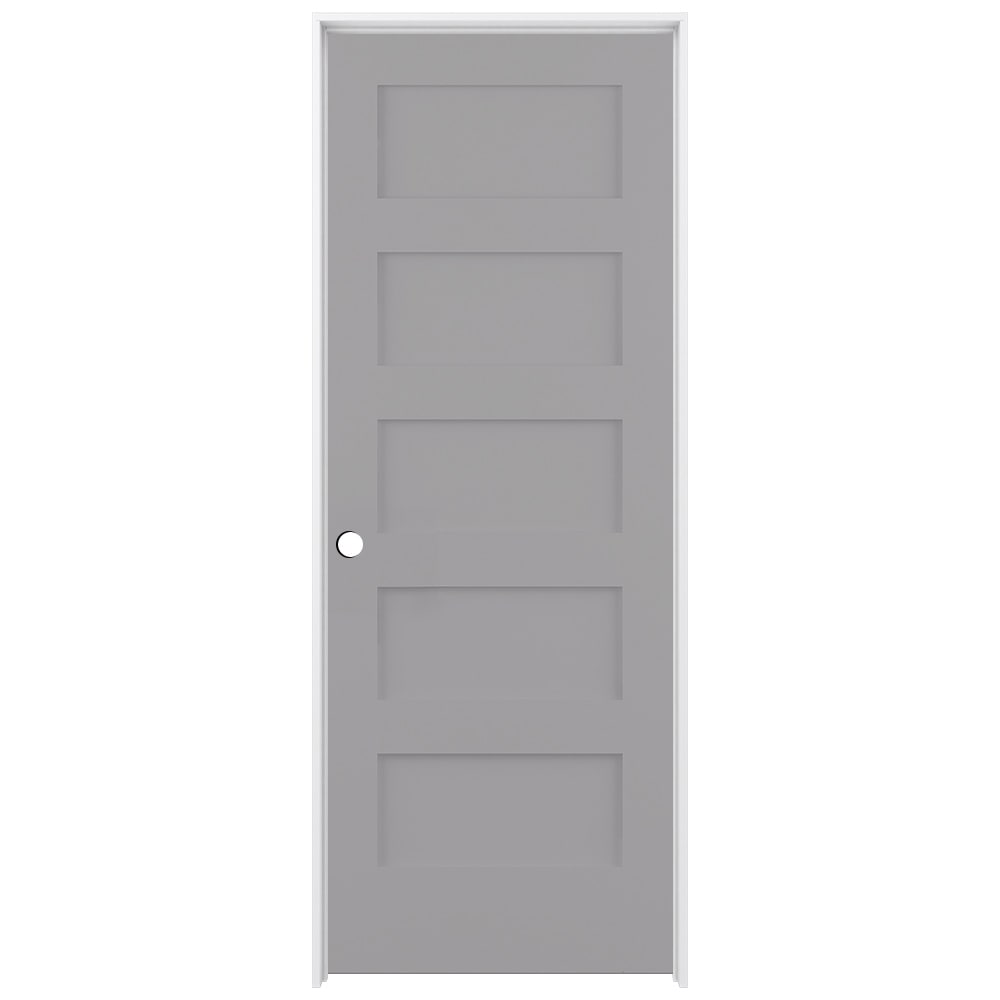 RELIABILT LO1369843 32-in x 80-in Driftwood Solid core 5-panel equal Right hand Smooth Prefinished Pine Wood Flat Jamb Single Prehung Interior Door