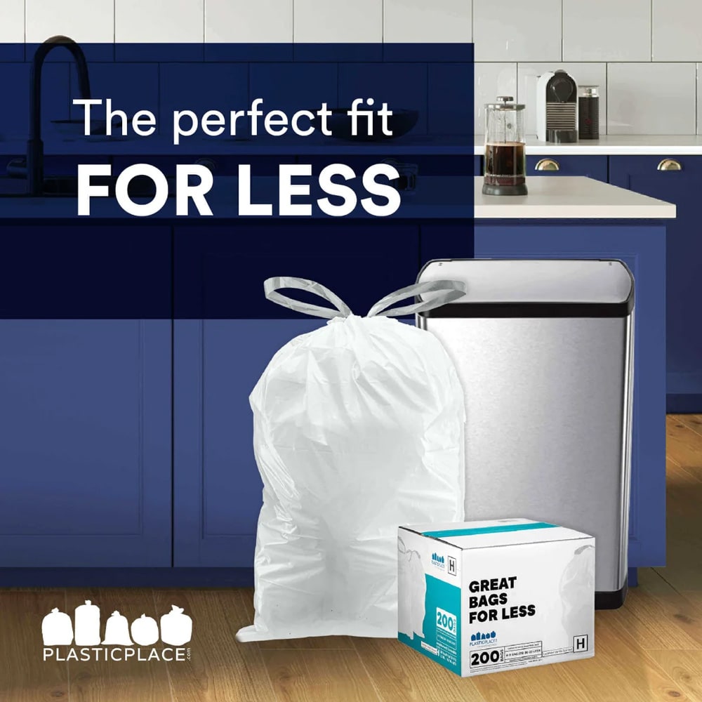 Plasticplace 17 Gallon White Drawstring Trash Bags, 50 Count