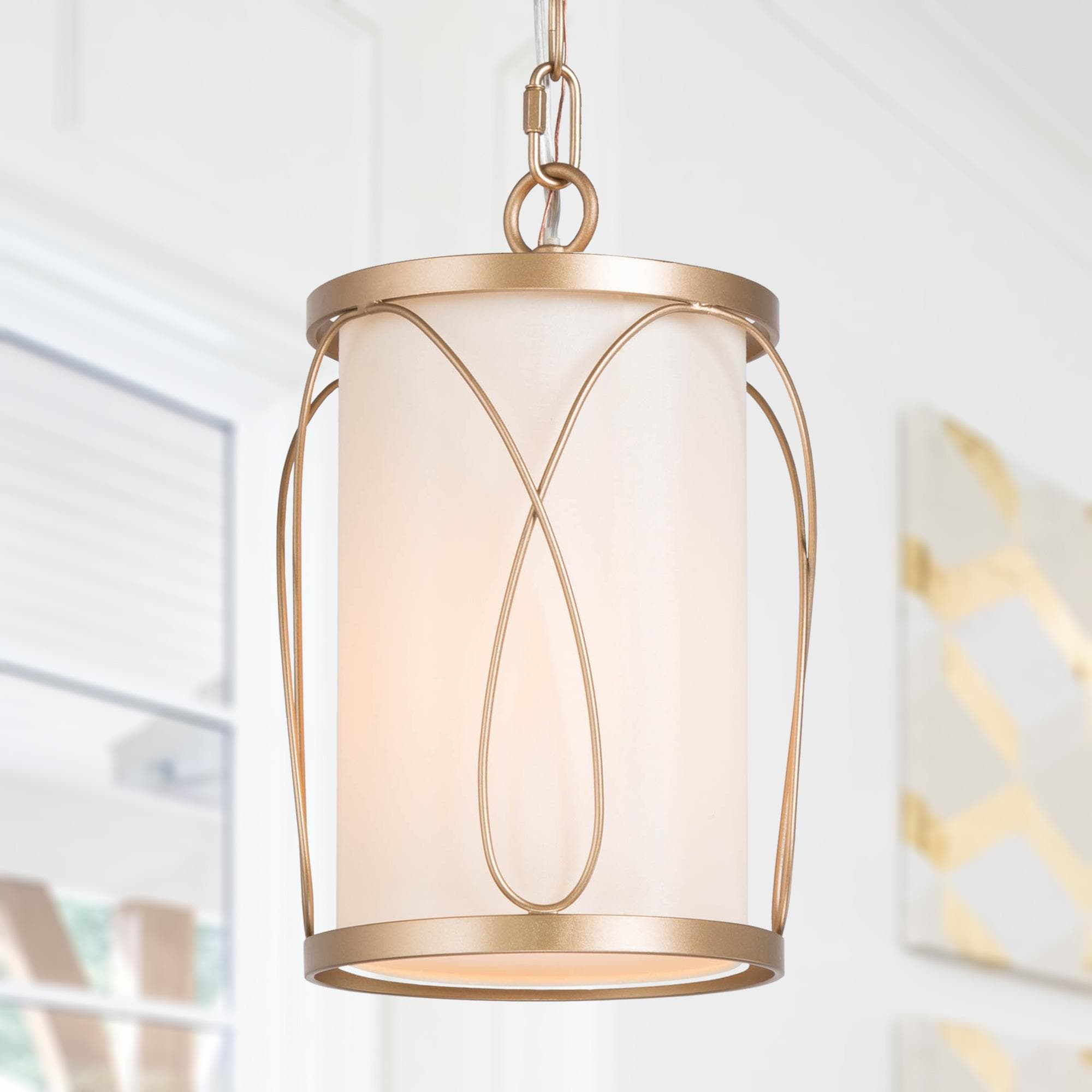 Uolfin BBIFRJ-LWS24176-S7 1 -Light Matte Gold with White Fabric Modern/contemporary Cylinder Mini Hanging Pendant light