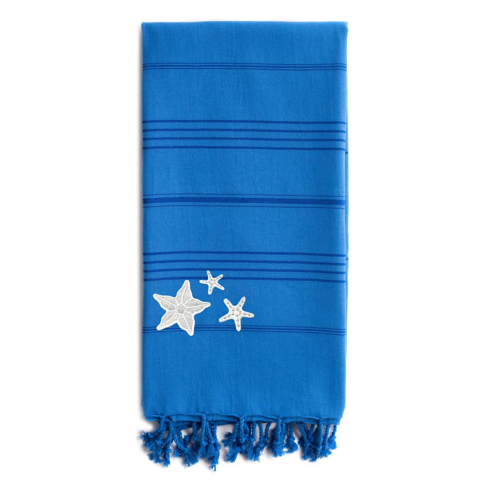 Linum Home Textiles SMR50-SR00 Royal Blue Turkish Cotton Quick Dry Beach Towel (Summer Fun- Starfish)