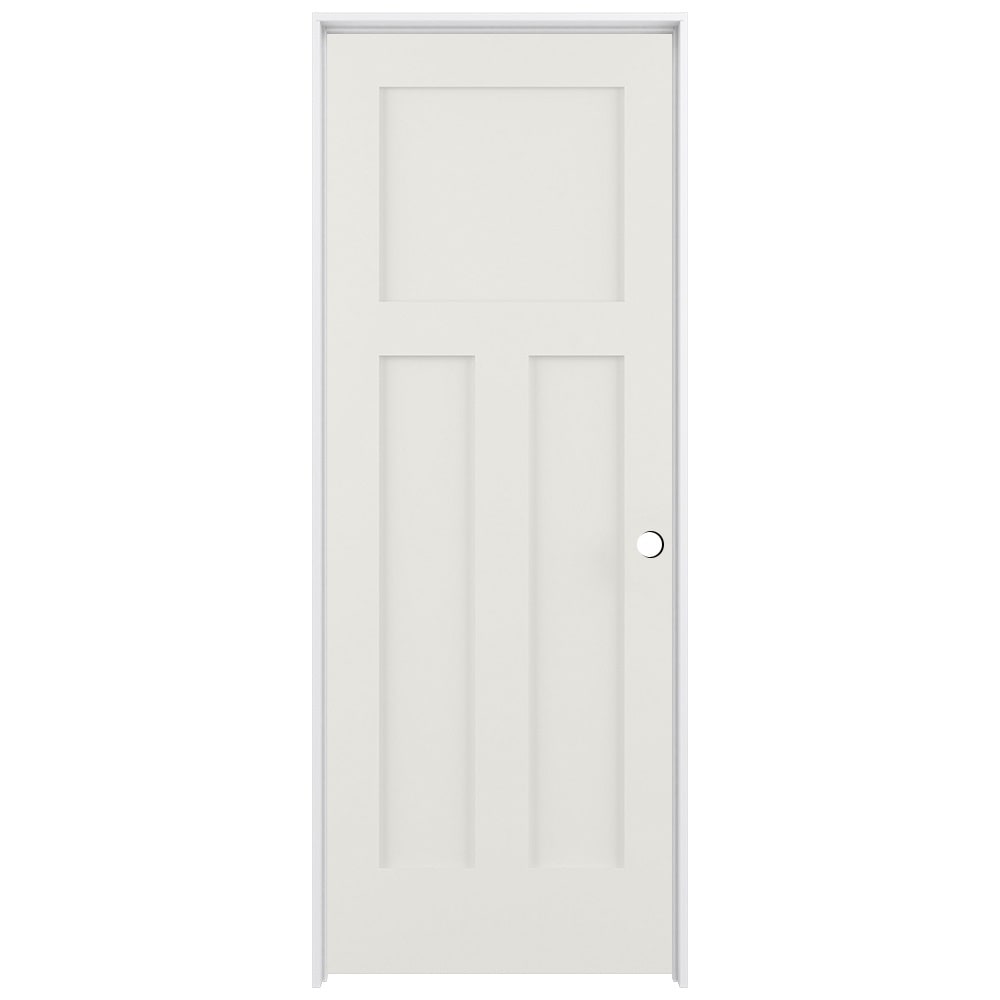 RELIABILT Shaker 32-in x 80-in Snow Storm 3-panel Craftsman Solid Core Prefinished Pine Mdf Left Hand Inswing Single Prehung Interior Door in White -  LO1369470