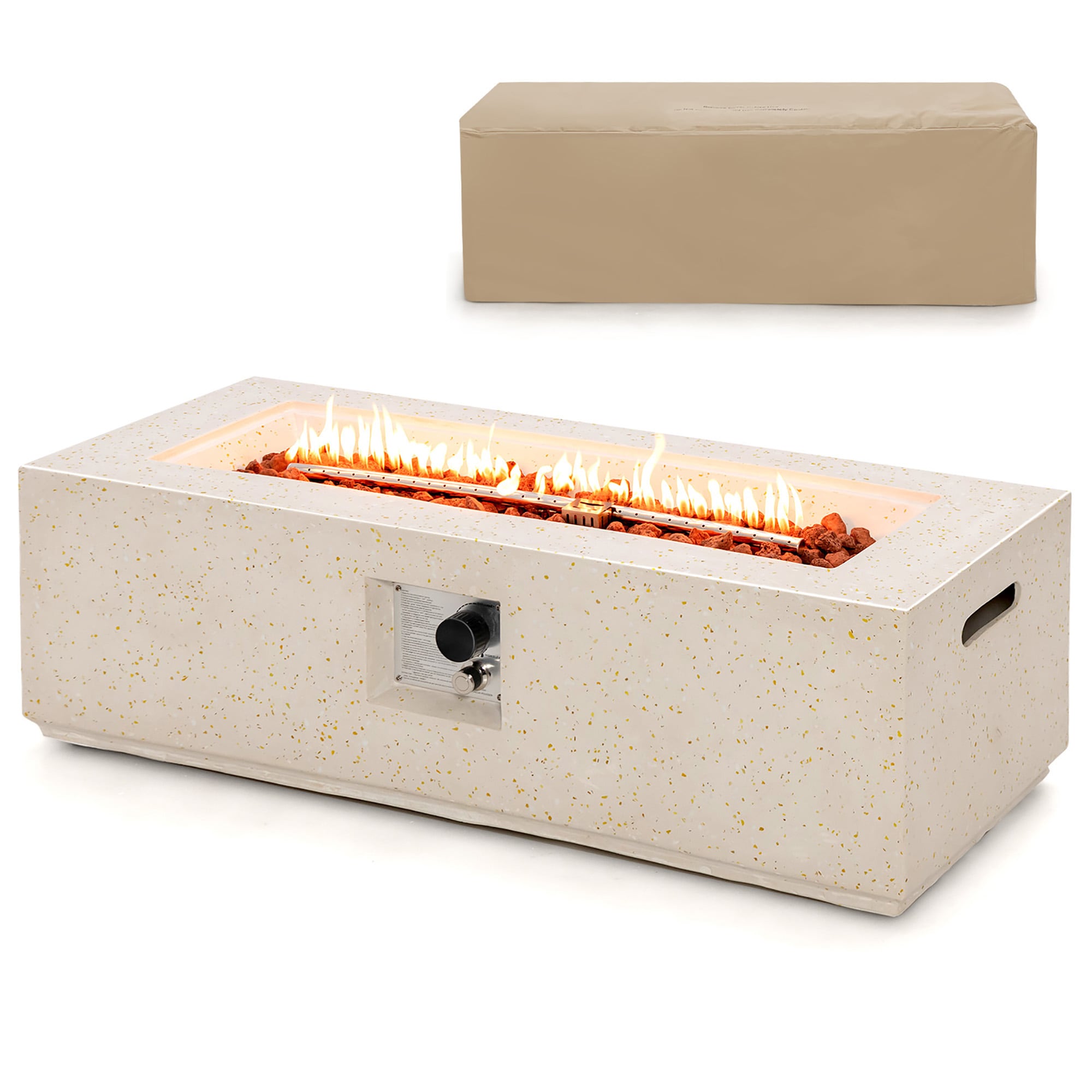 Costway LWS00244 17-in W White Composite Rectangle Tabletop Liquid propane Fire table