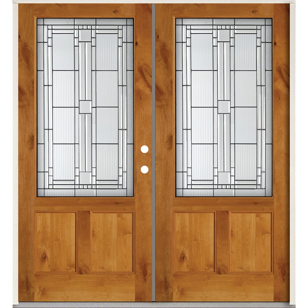 SIMPSON Brown Unfinished Wood 3/4 Lite Prehung Double Front Door