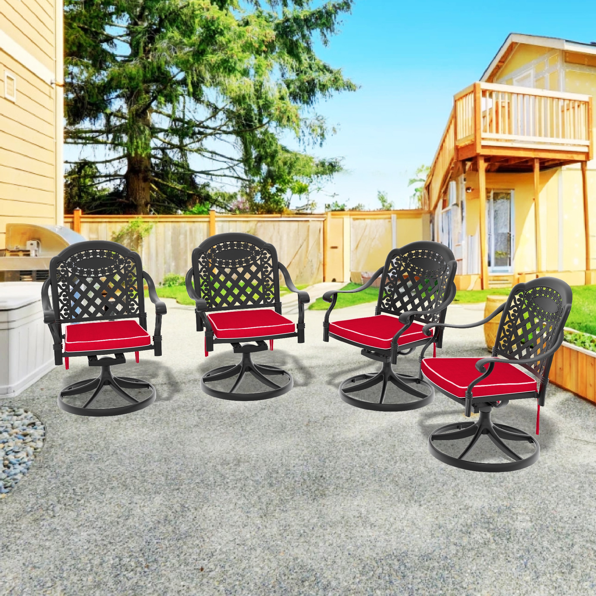 nicesure SLBK6008SC4 Dining Chairs Set of Black Aluminum Frame Swivel glider Dining Chair with Cushioned Seat