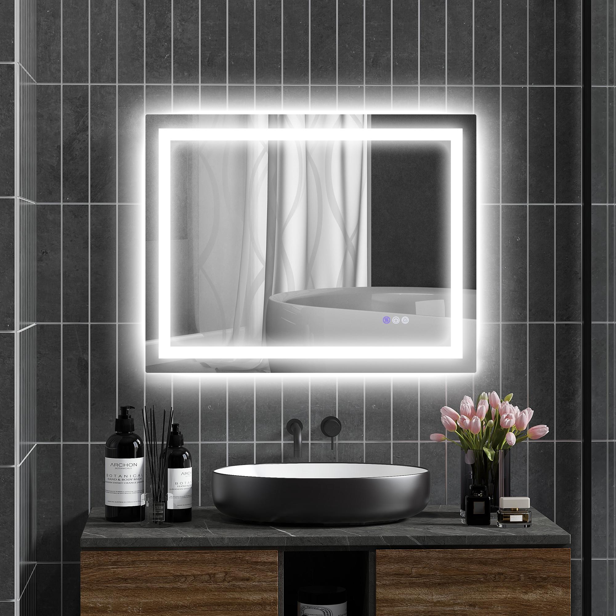 Bayfeve BF-229191-MIR LED Bathroom Mirror 35-in x 28-in Polished Frameless Rectangle Dimmable LED Lighted Fog Free Bathroom Vanity Mirror ( Silver )