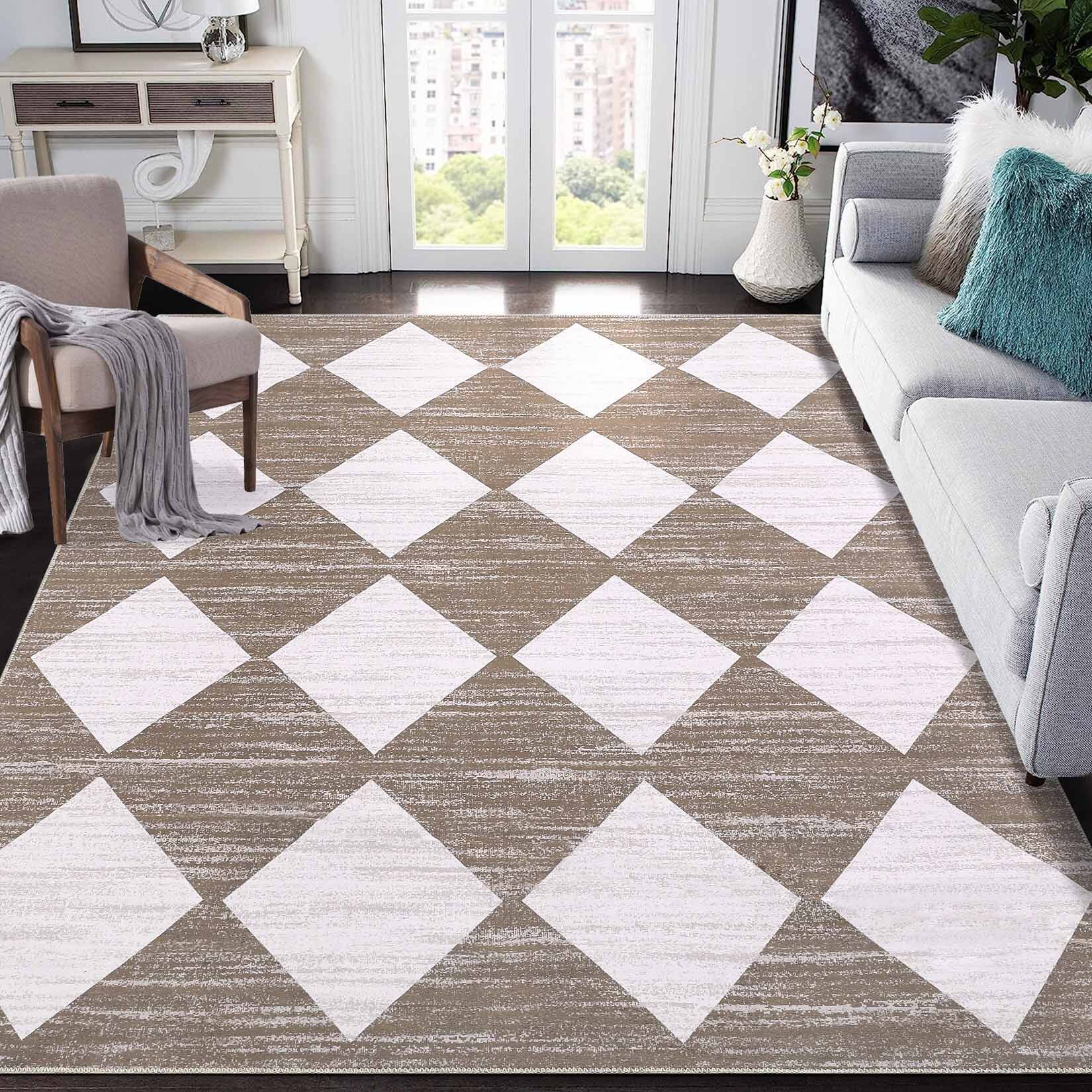 Garvee YXY-LO-PHO-134PN5YV 9 x 12 (ft) Loomed Brown Rectangular Indoor Geometric Mid-Century Modern Machine washable Pet Friendly Area rug