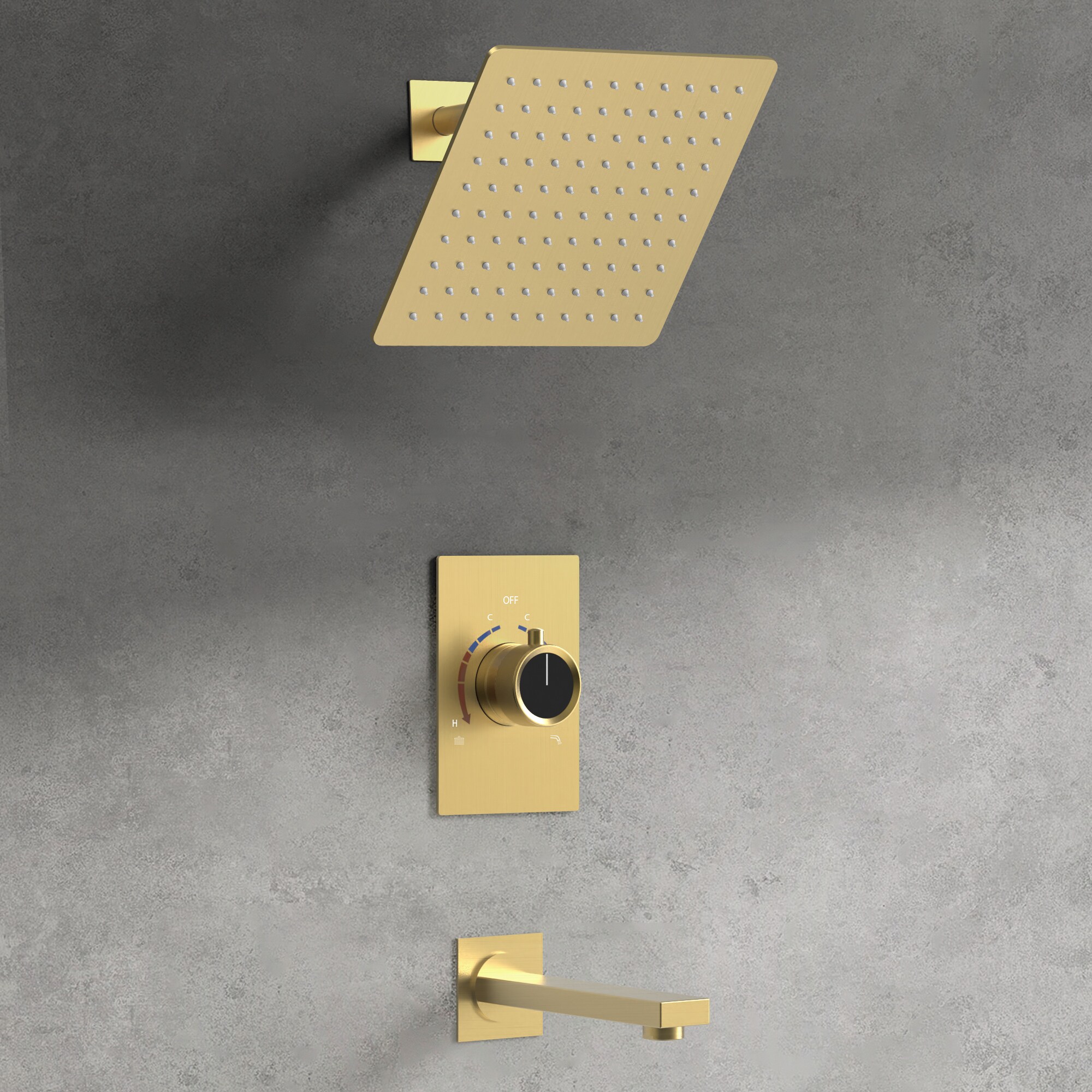 GRANDJOY TOBILI5183BA ClassicRain Brushed Gold 8-Inches Built-In Shower Faucet System with 2-way Diverter ( Pressure-balanced Valve Included )