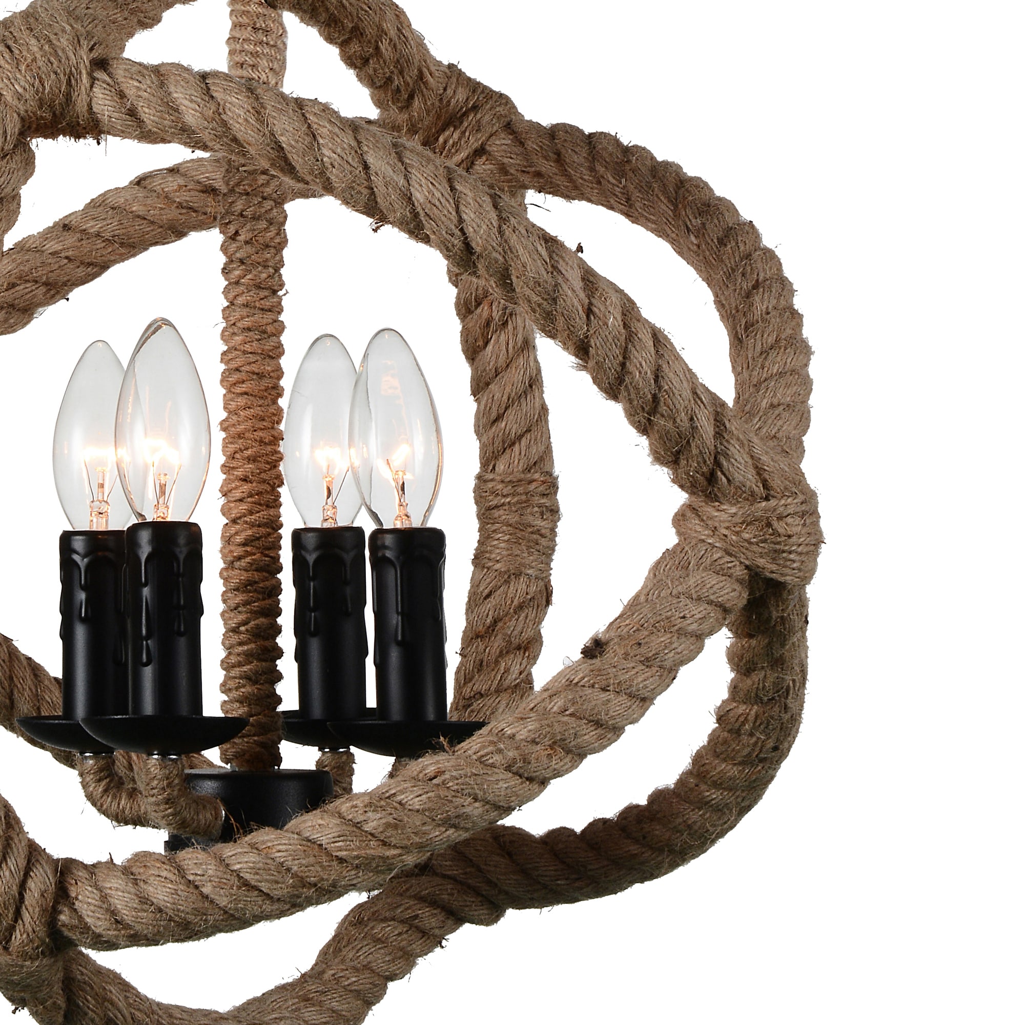 Rustic Black Steel Cage Pendant Light with Rope Embellishment
