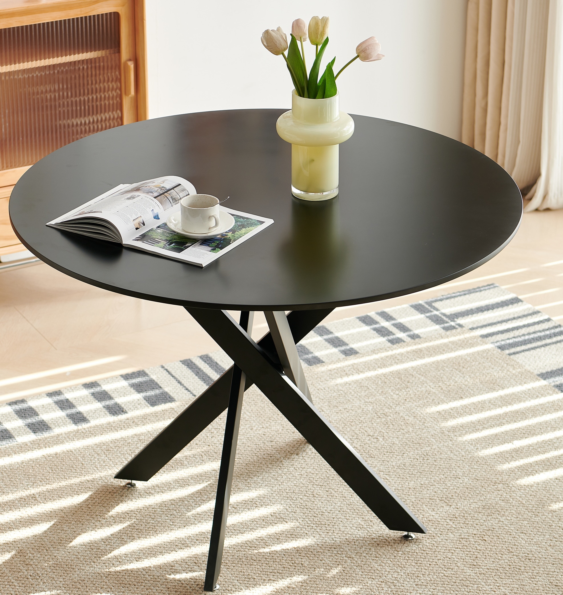 ZAKLOOP WU2235P183171 Black Round Contemporary/Modern Dining Table, MDF with MDF Composite 42.12-Inches L x 28.74-Inches H