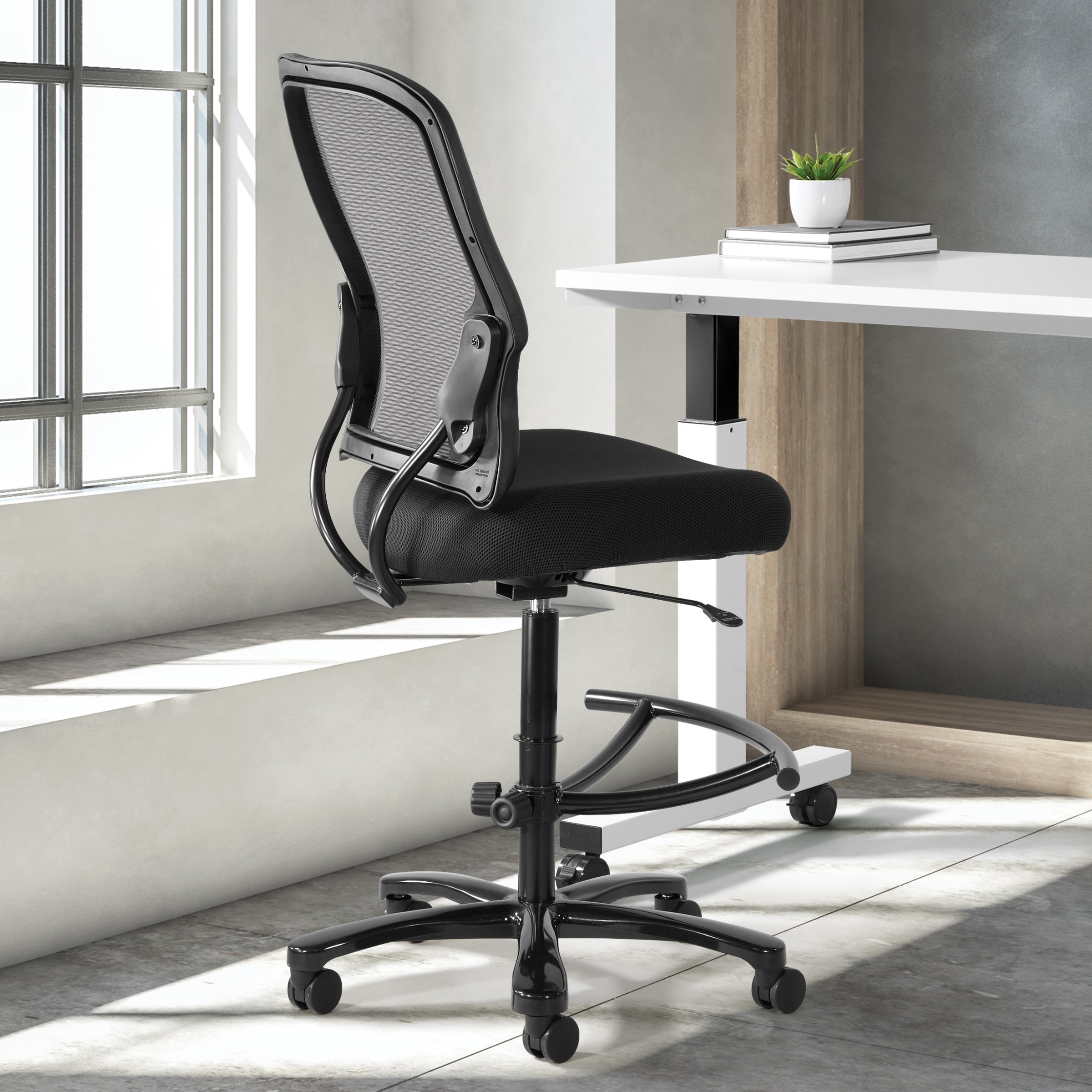 Black Mesh Ergonomic Drafting Swivel Chair with Footrest