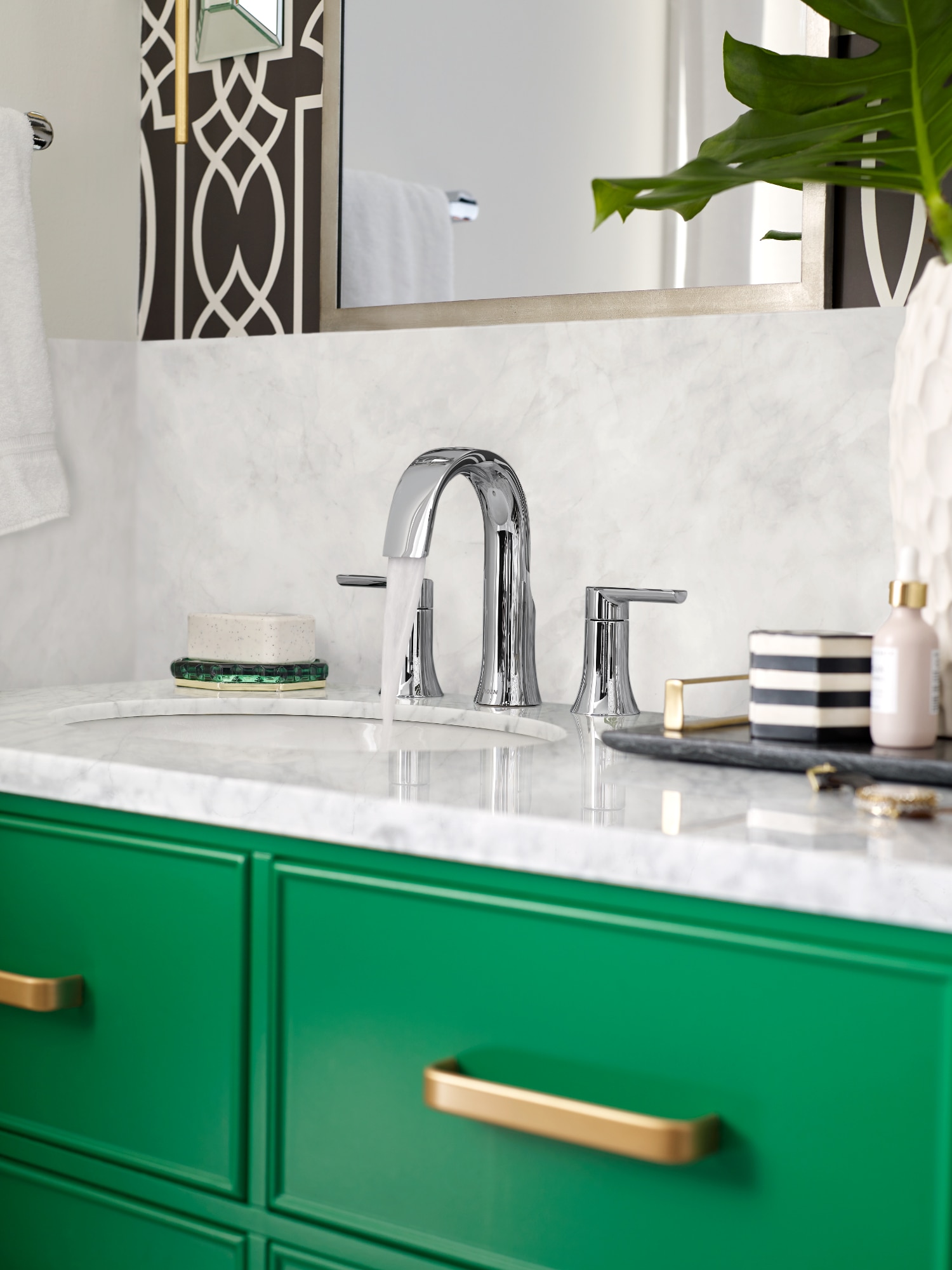 Moen TS6925 Doux Chrome Widespread 2-handle WaterSense High-arc Residential Handle Bathroom Sink Faucet with Drain