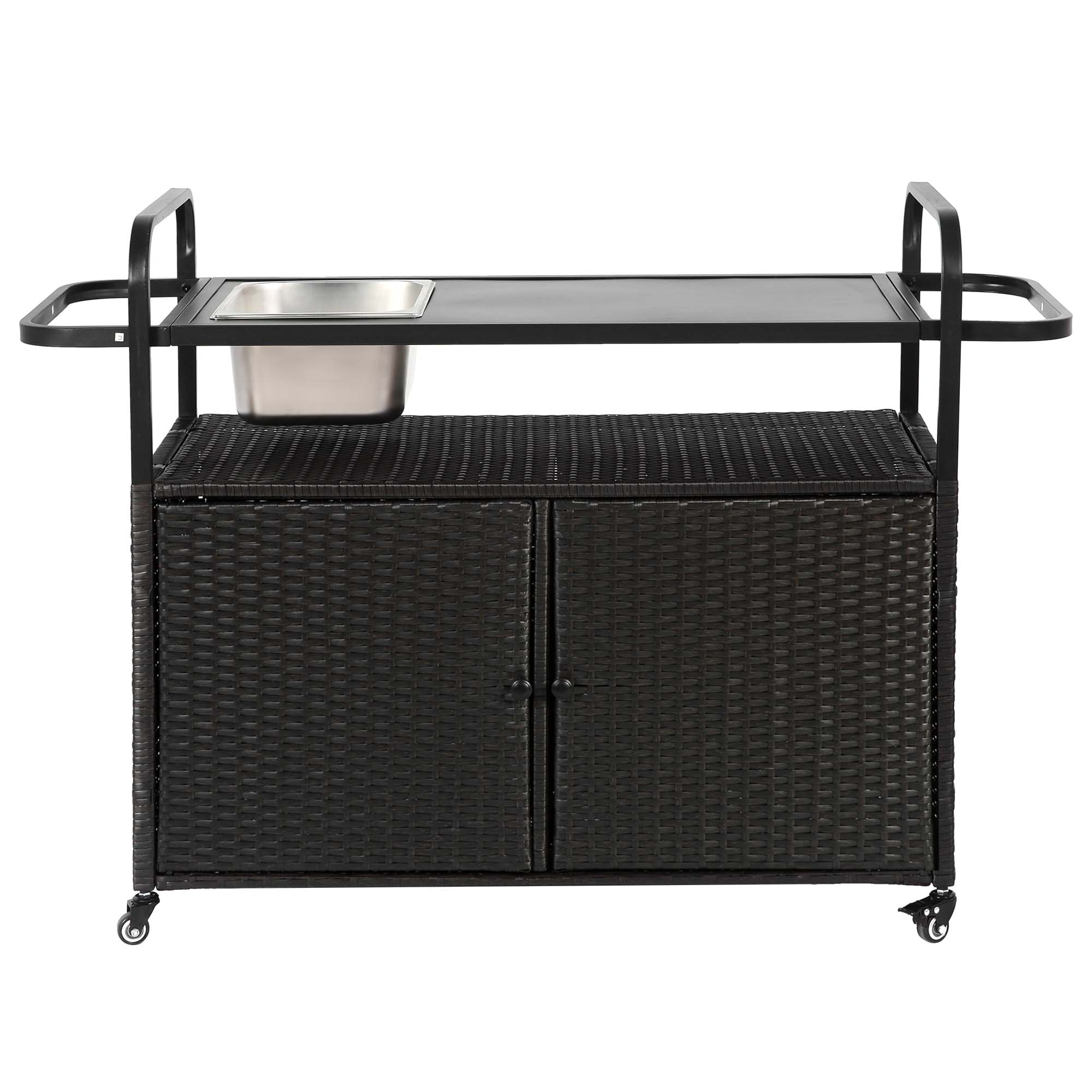 Fun Orange FUNS1HW09 Camping Shopping Sports Fishing Black Wicker Outdoor Serving Cart