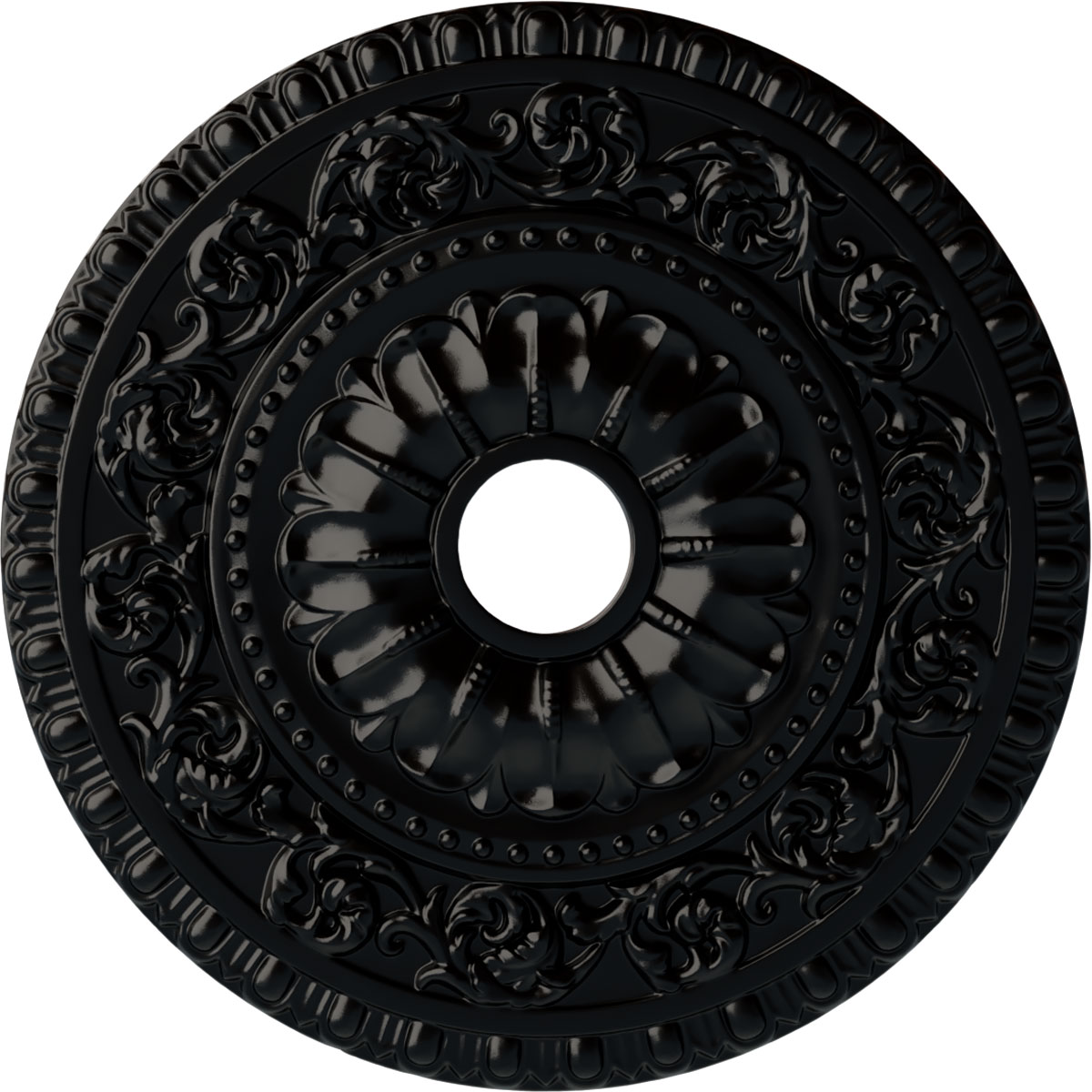 Ekena Millwork CM23VABLF Vaduz 23.5-in W x 23.5-in L Painted Jet Black Polyurethane Whole Ceiling Medallion