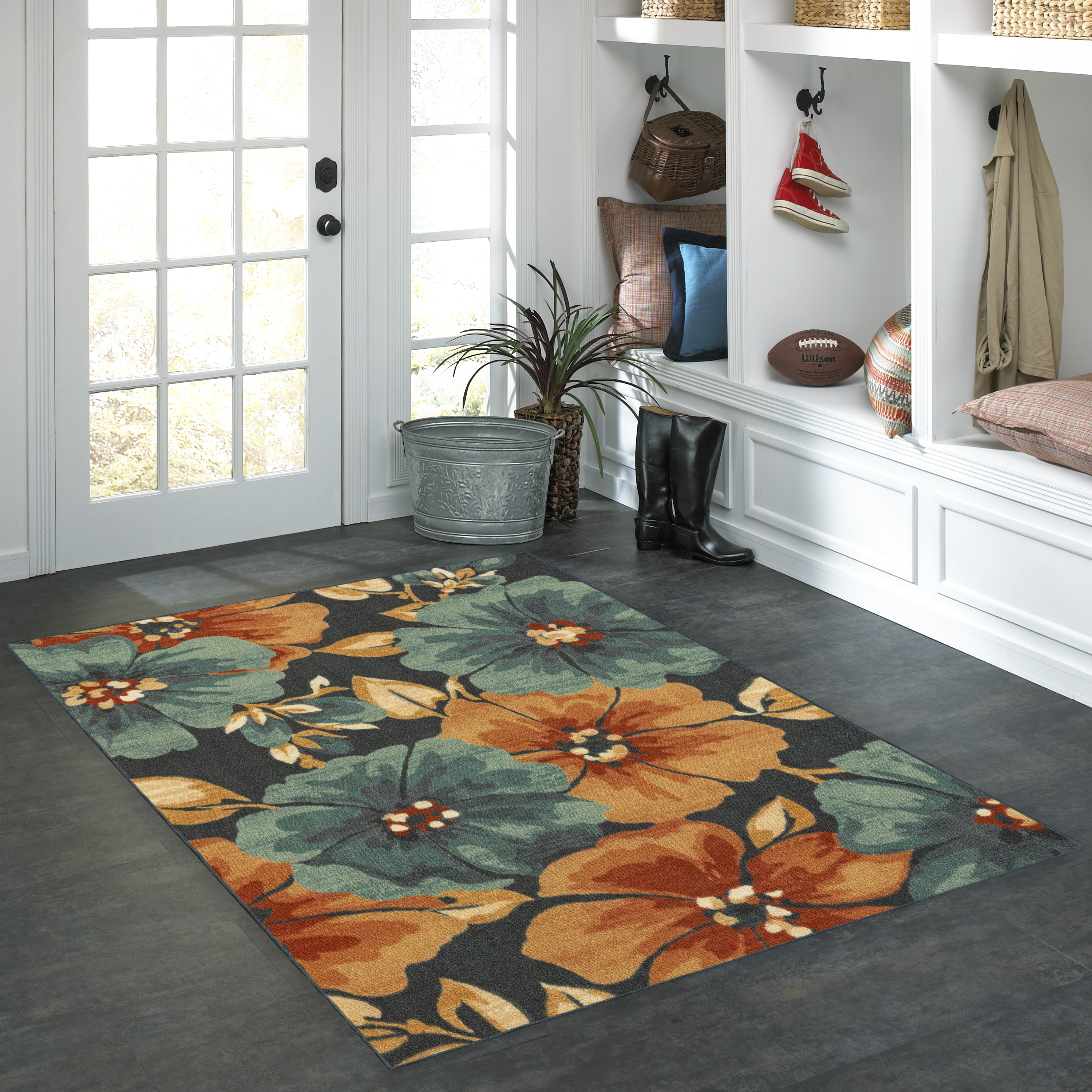 Style Selections B6242A06 Arboreal Creations 4 x 6 (ft) Tufted Polyester Blue/Orange/Green Rectangular Indoor Floral/Botanical Area rug