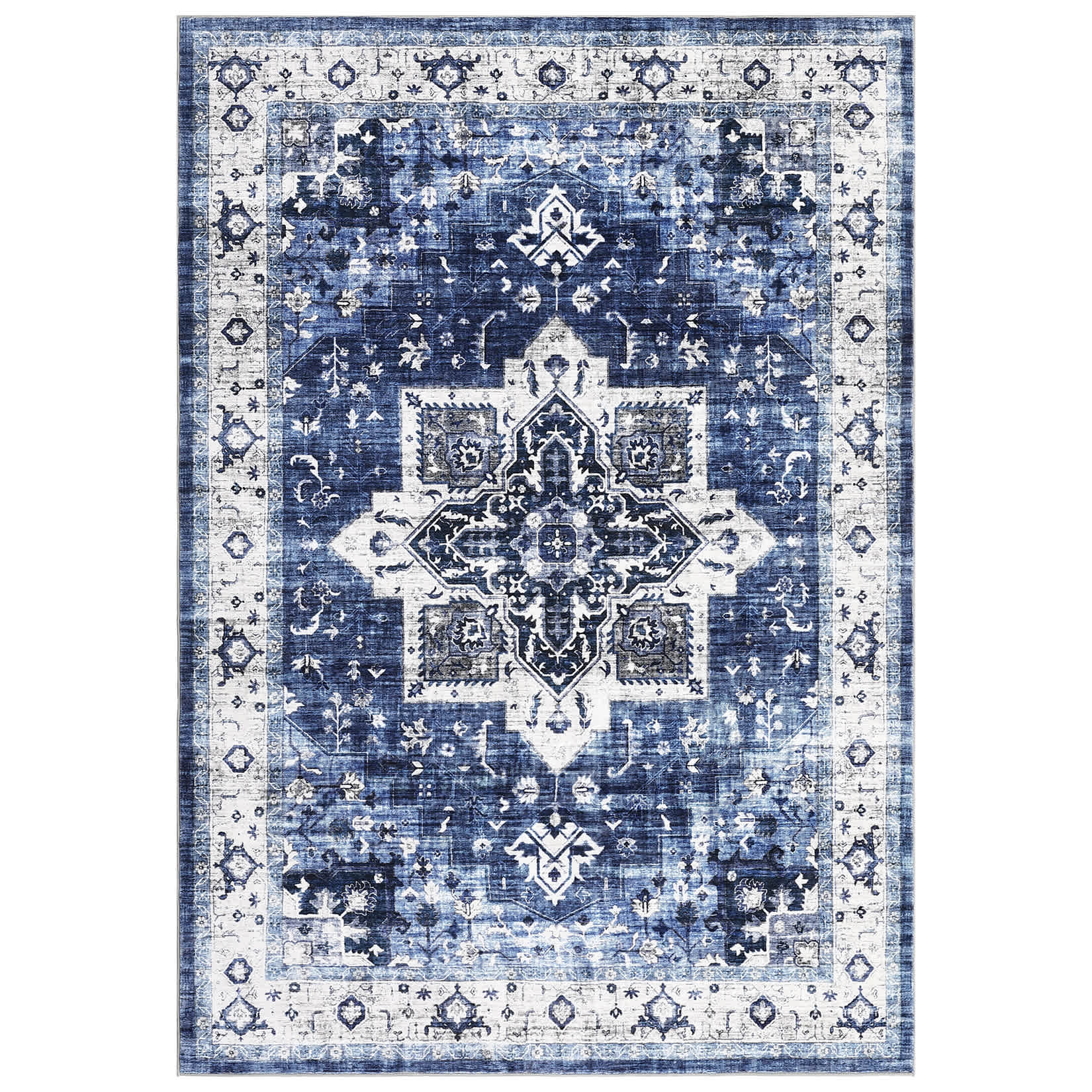 Qeetex LSN-PHO-0YI4RQHI 6 x 9 ft Polyester Pearl Velvet Blue Rectangular Hallway Bathroom Entryway Kitchen Office Foldable Flower Printed Persian Washable Area Rug