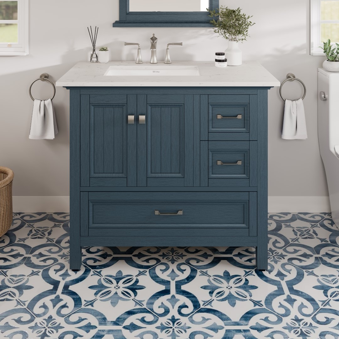 Eviva EVVN612-36AB Britney 36-in Ash Blue Undermount Single sink Bathroom Vanity with White Quartz Top
