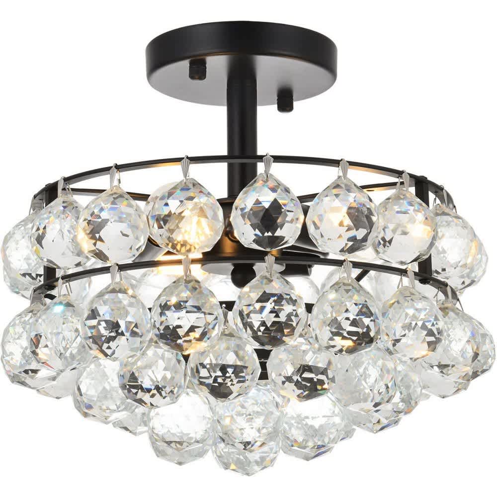 Elegant Lighting A-EL-1107F12BK Savannah 3 - Light Black Contemporary Incandescent Crystal And Iron Flush Mount Light