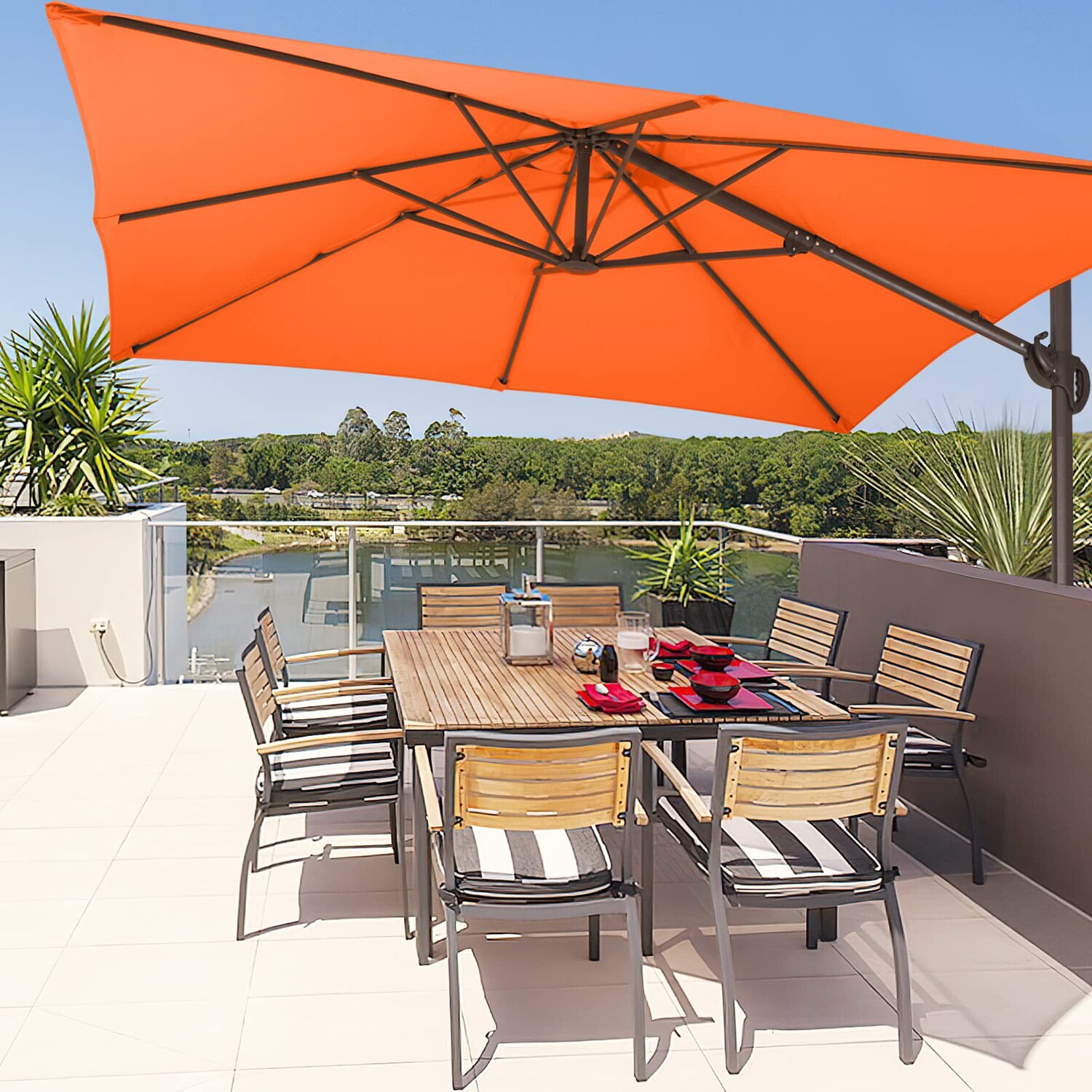 JEAREY 8.2 Ft Square Offset Patio Umbrella With Crank And 360 Degree ...