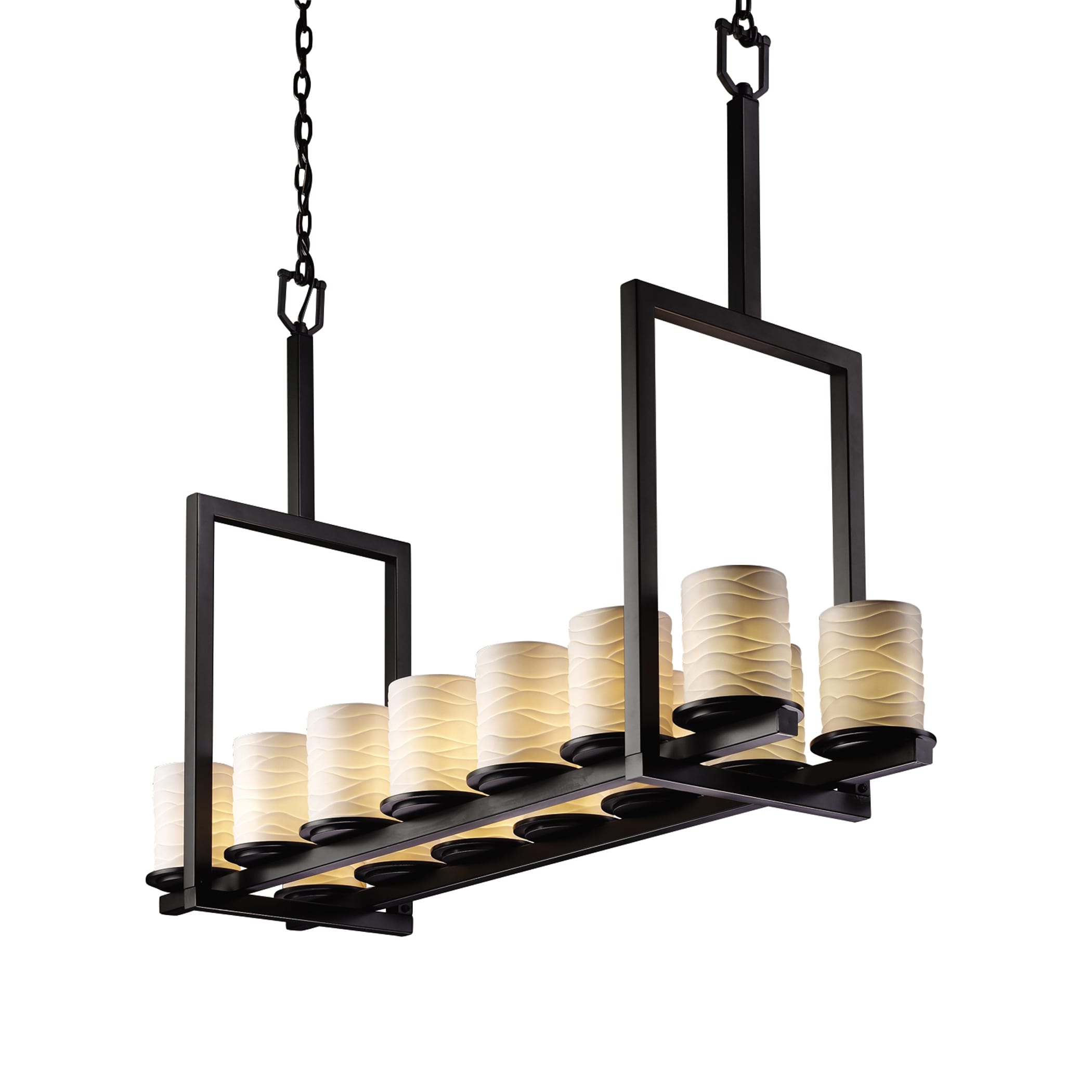 Justice Design Group POR-8764-10-WAVE-MB Limoges 14-Light Matte Black Transitional Damp Rated Chandelier