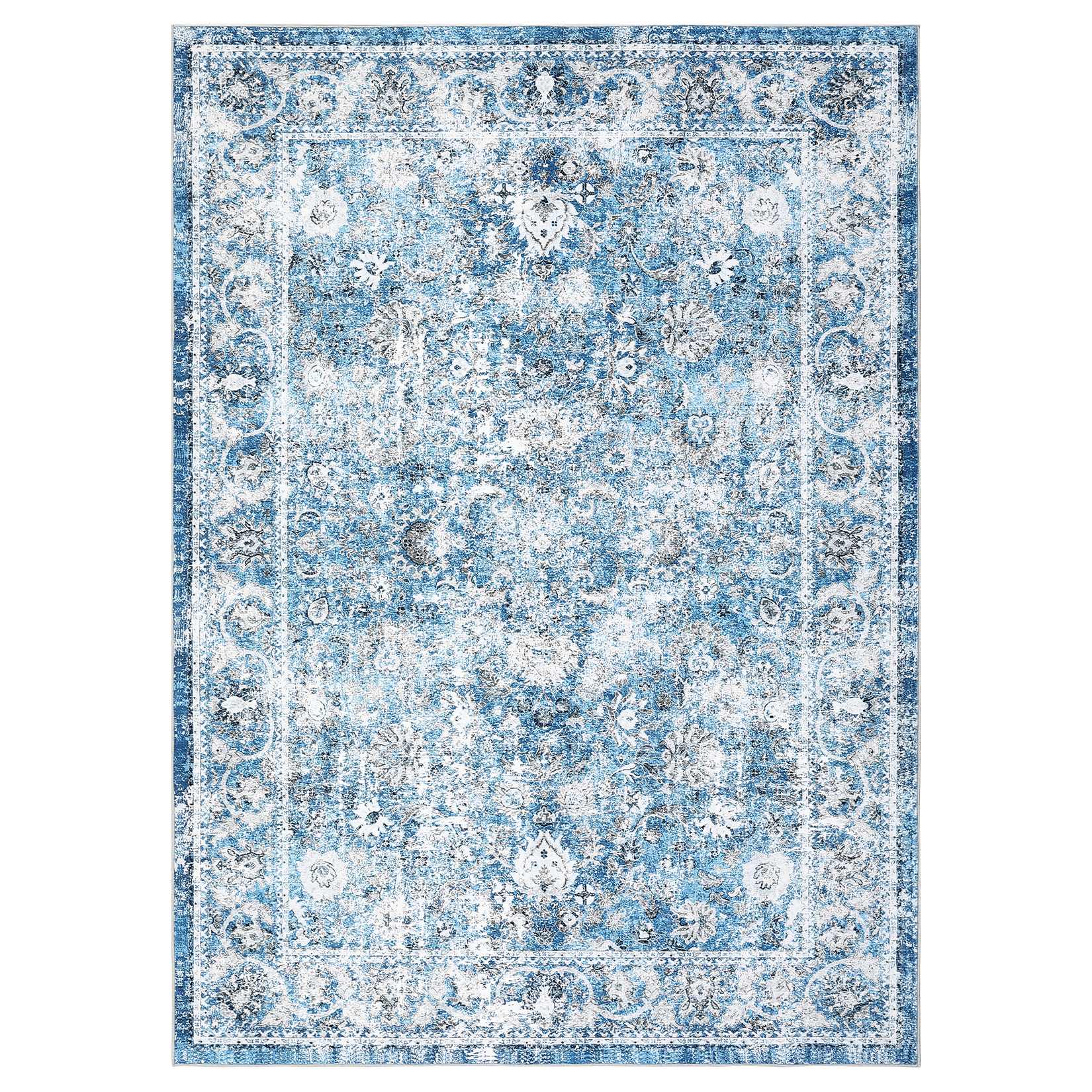 WhizMax LSNL-PHO-33MX8UPX Vintage Rugs Indoor Vintage Living Room Carpet Kitchen Washable Distressed Rug Gray Floral Bedroom Rug Retro Accent Throw Rug for Office Dining Room Bathroom