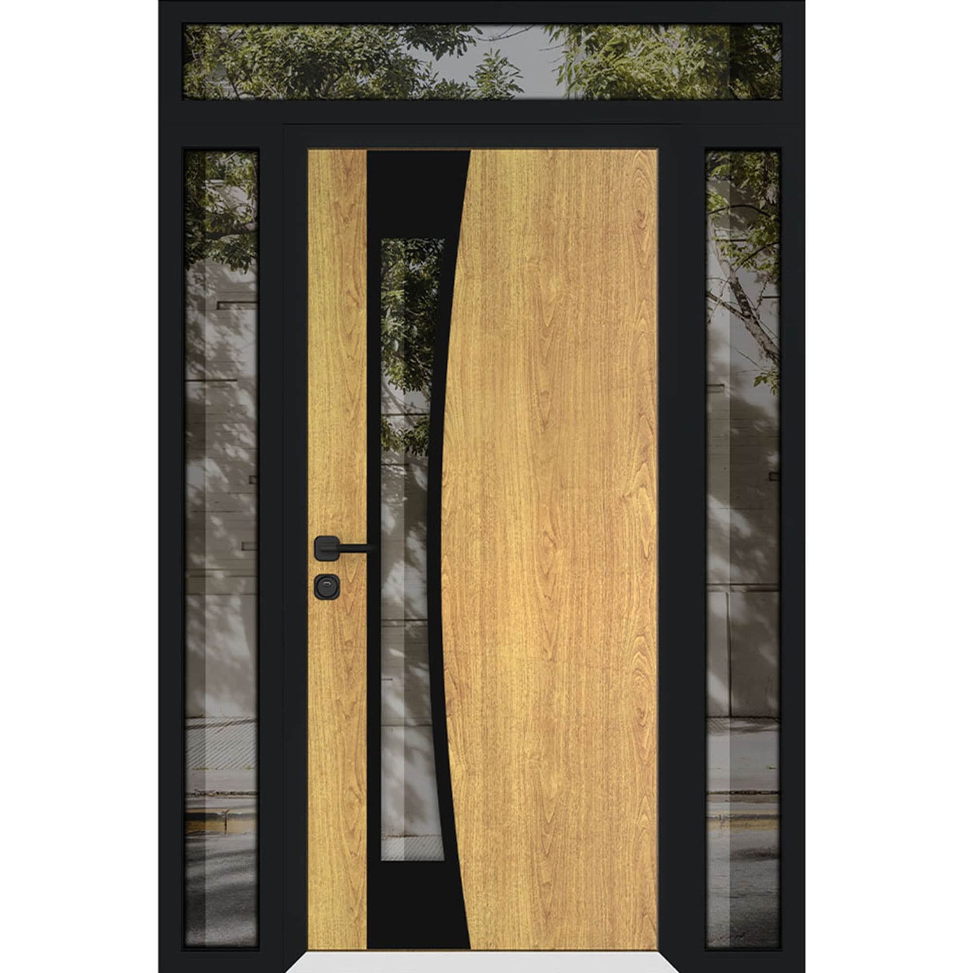 Vdom doors - CYNEX6116 Exterior Prehung Steel Door with Double Sidelites and Transom Natural Oak ...