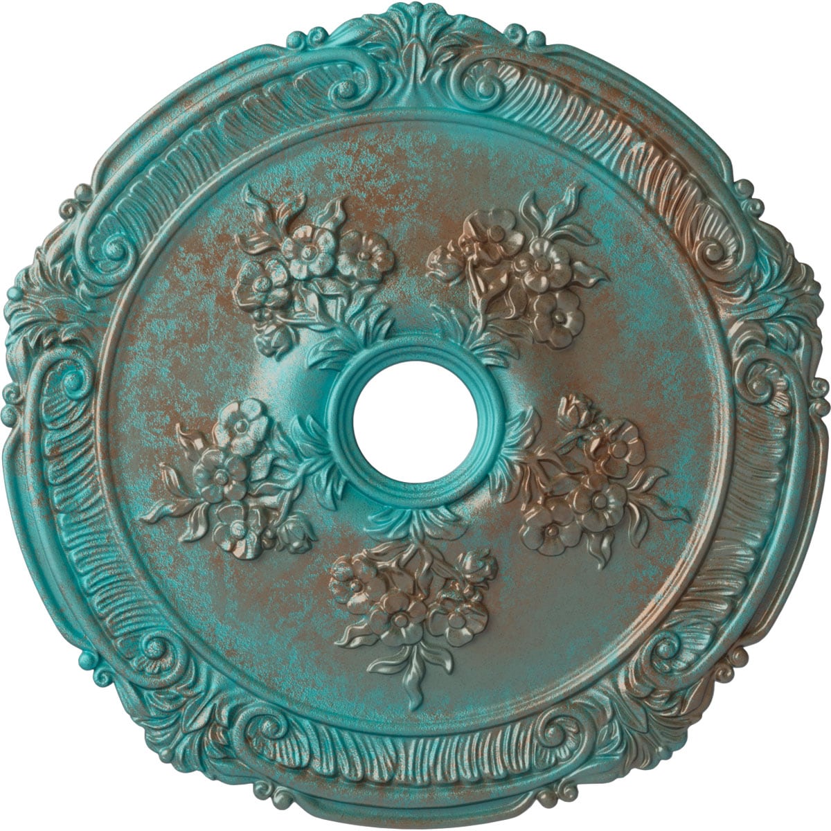 Ekena Millwork CM26ATCGS Attica with Rose 26-in W x 26-in L Painted Copper Green Patina Polyurethane Whole Ceiling Medallion