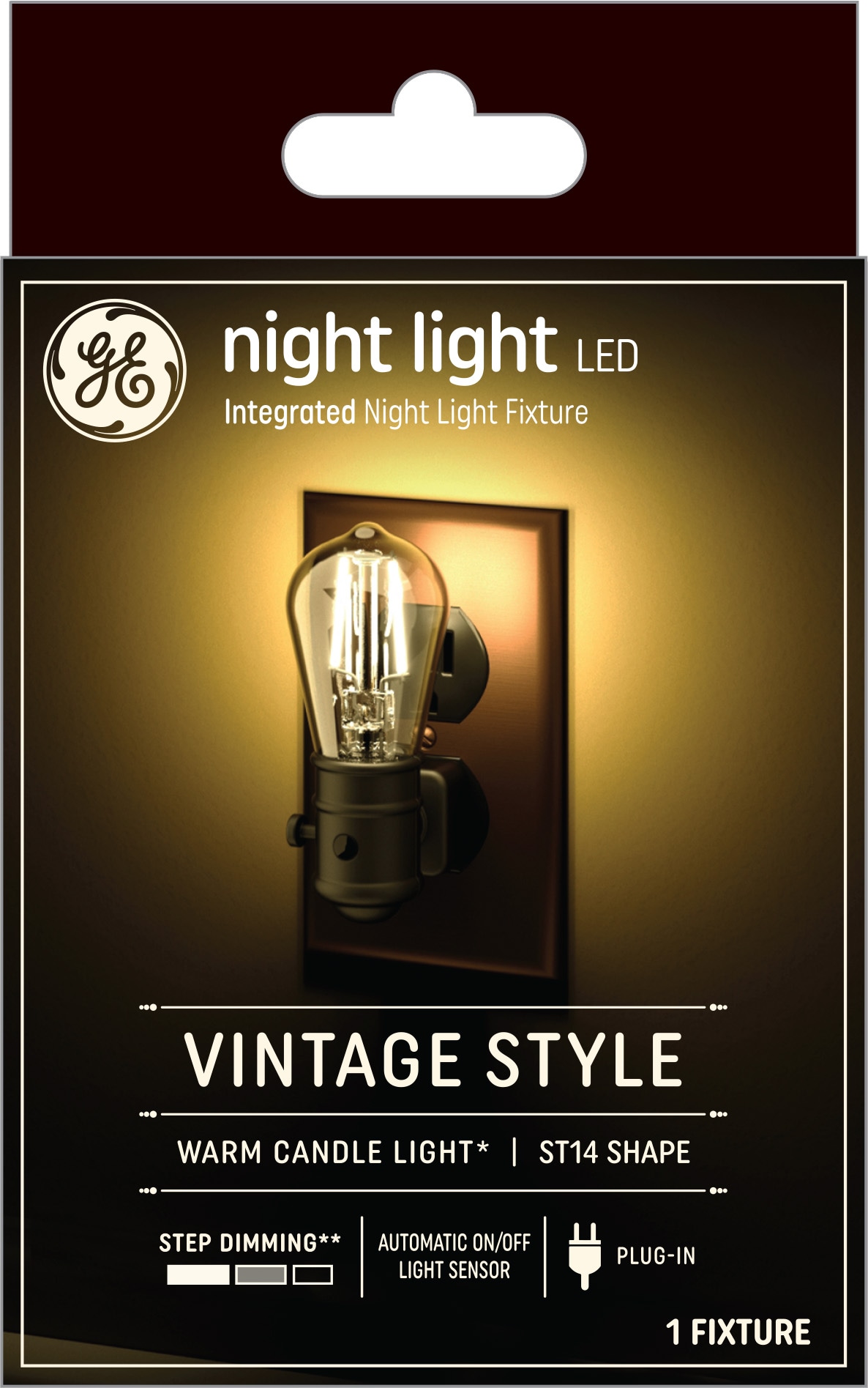 GE Vintage Farmhouse Nightlight Black LED Motion Sensor Auto On